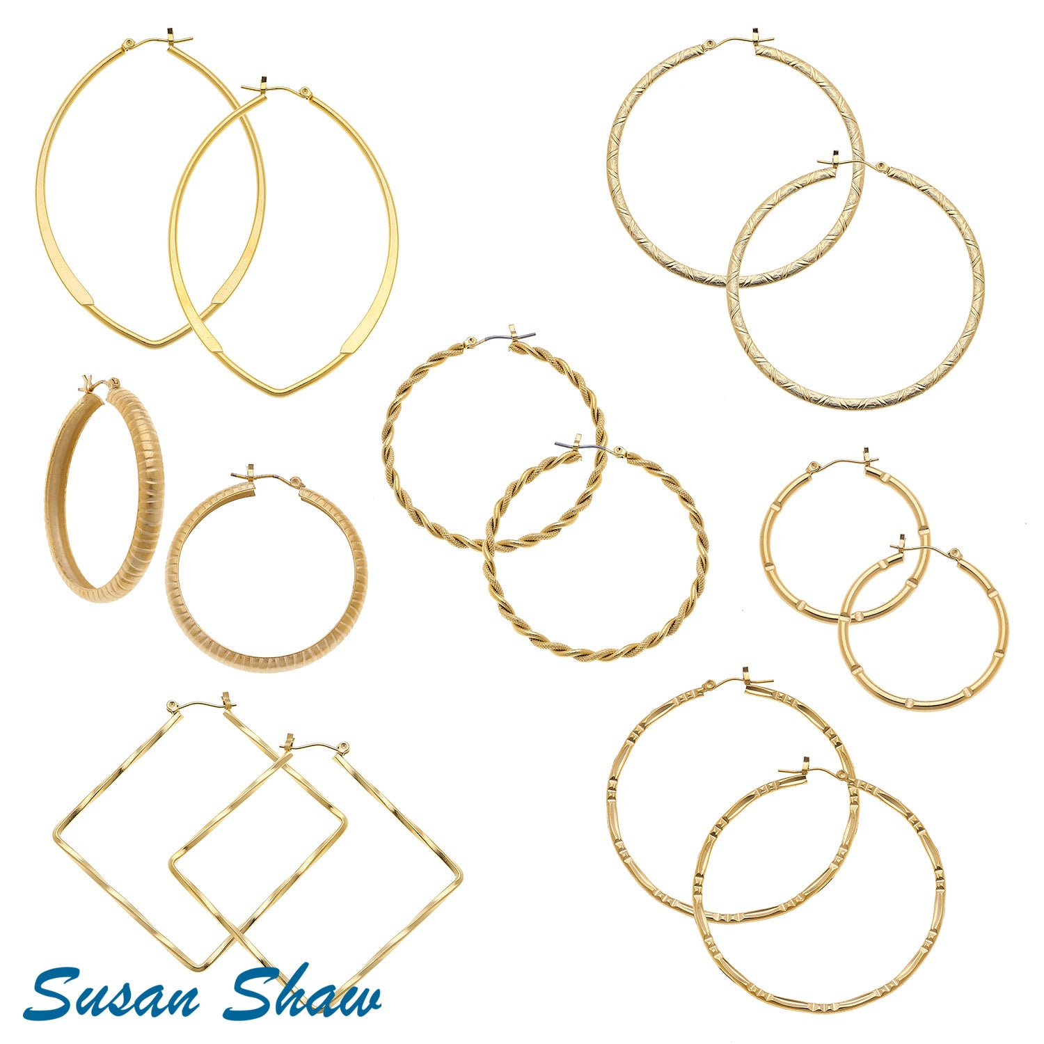 Susan Shaw Assorted Hoop Earrings in Gold.
