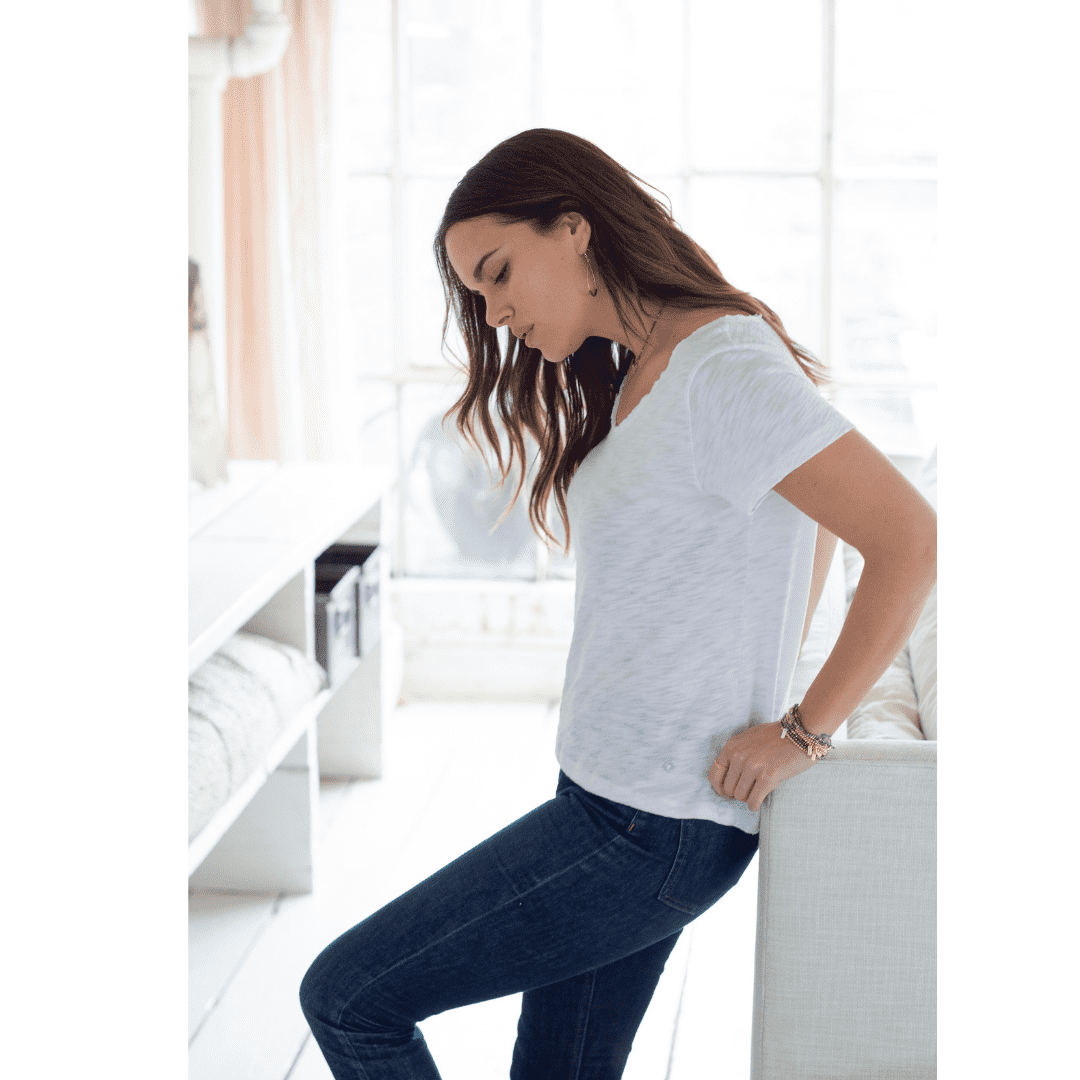 Erin Gray Messy V Tee in White.