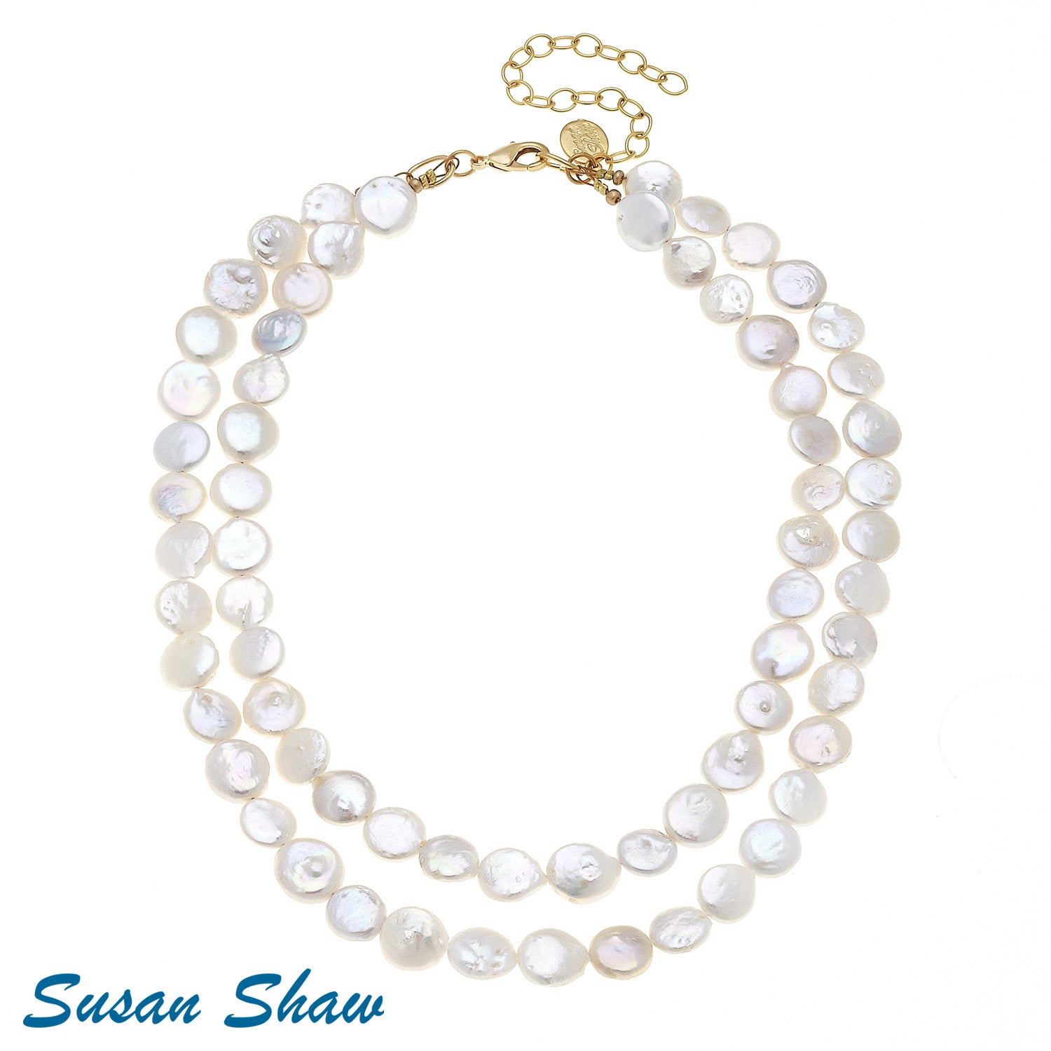 Susan Shaw Double Strand Coin Pearl Necklace.