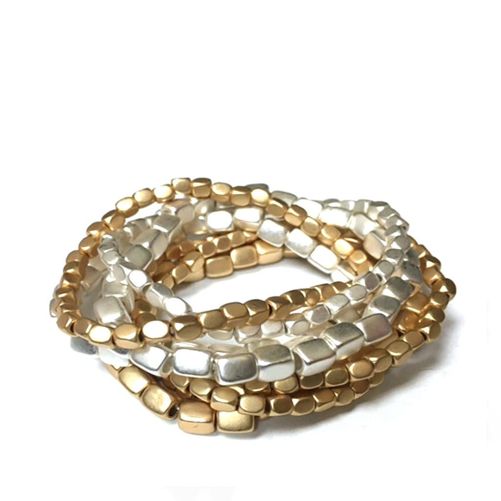 Multi Strand Beaded Bracelet Set in Matte Gold/Silver.