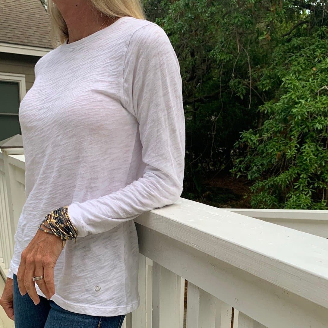 Erin Gray Long Sleeve CYA Crew in White Slub Tee.