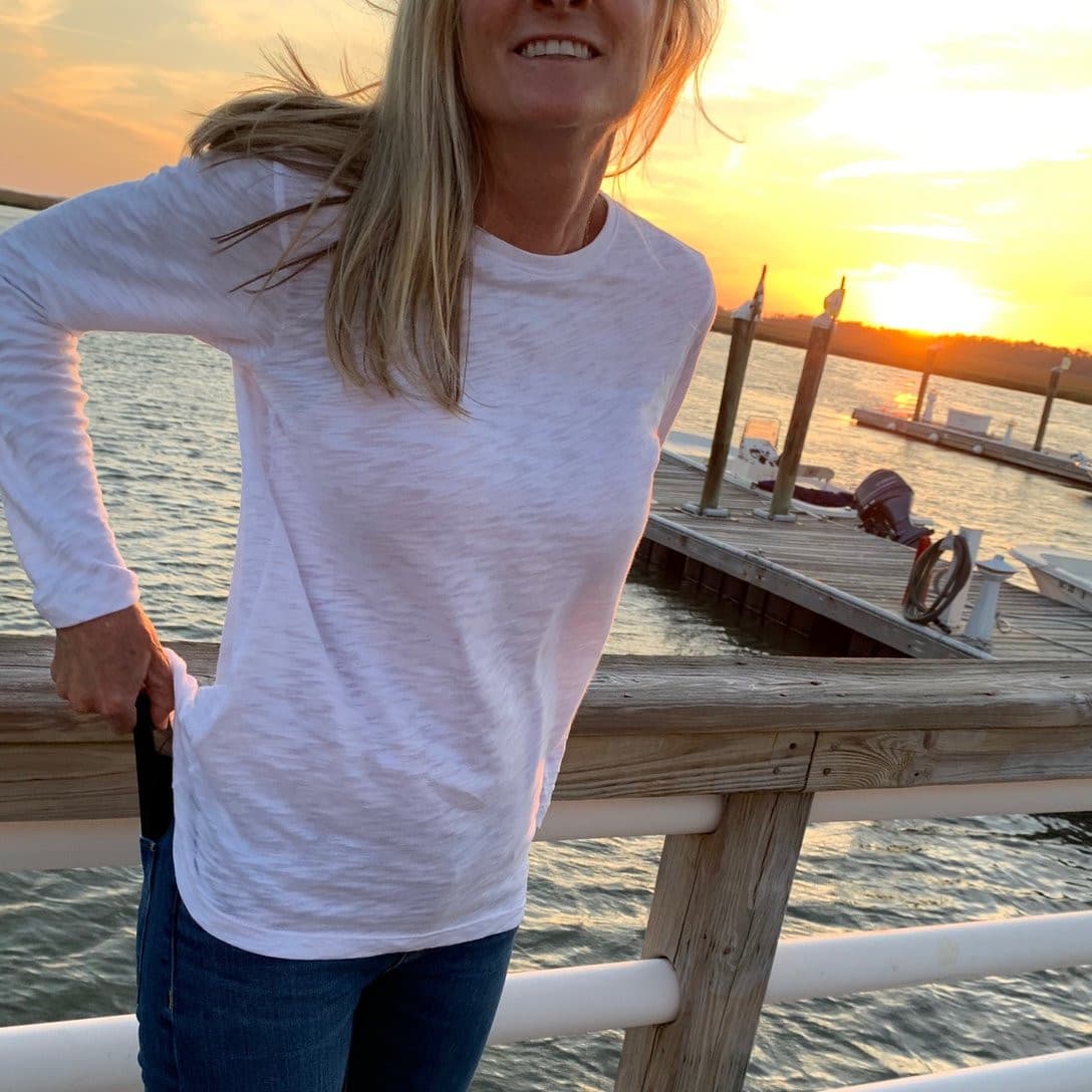 Erin Gray Long Sleeve CYA Crew in White Slub Tee.