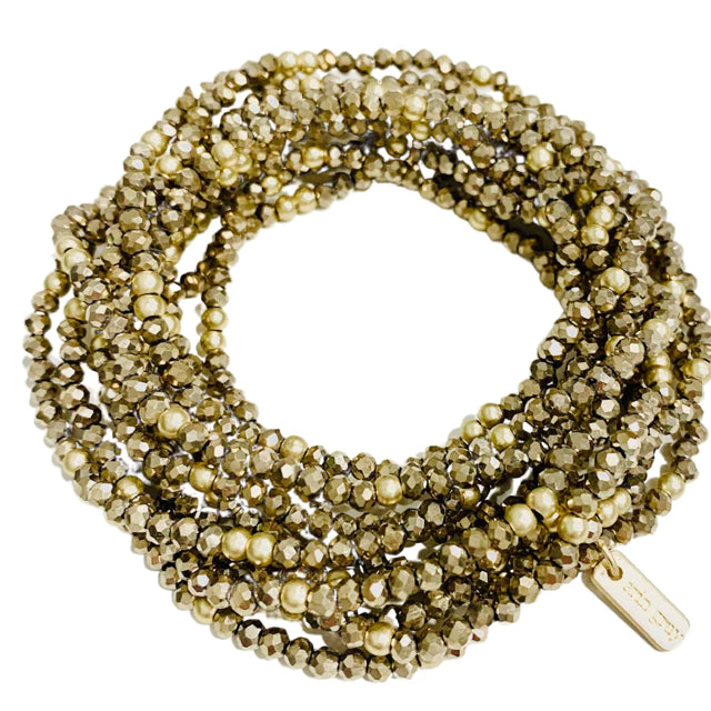 Erin Gray Disco Bracelet Stack in Golden Pyrite.