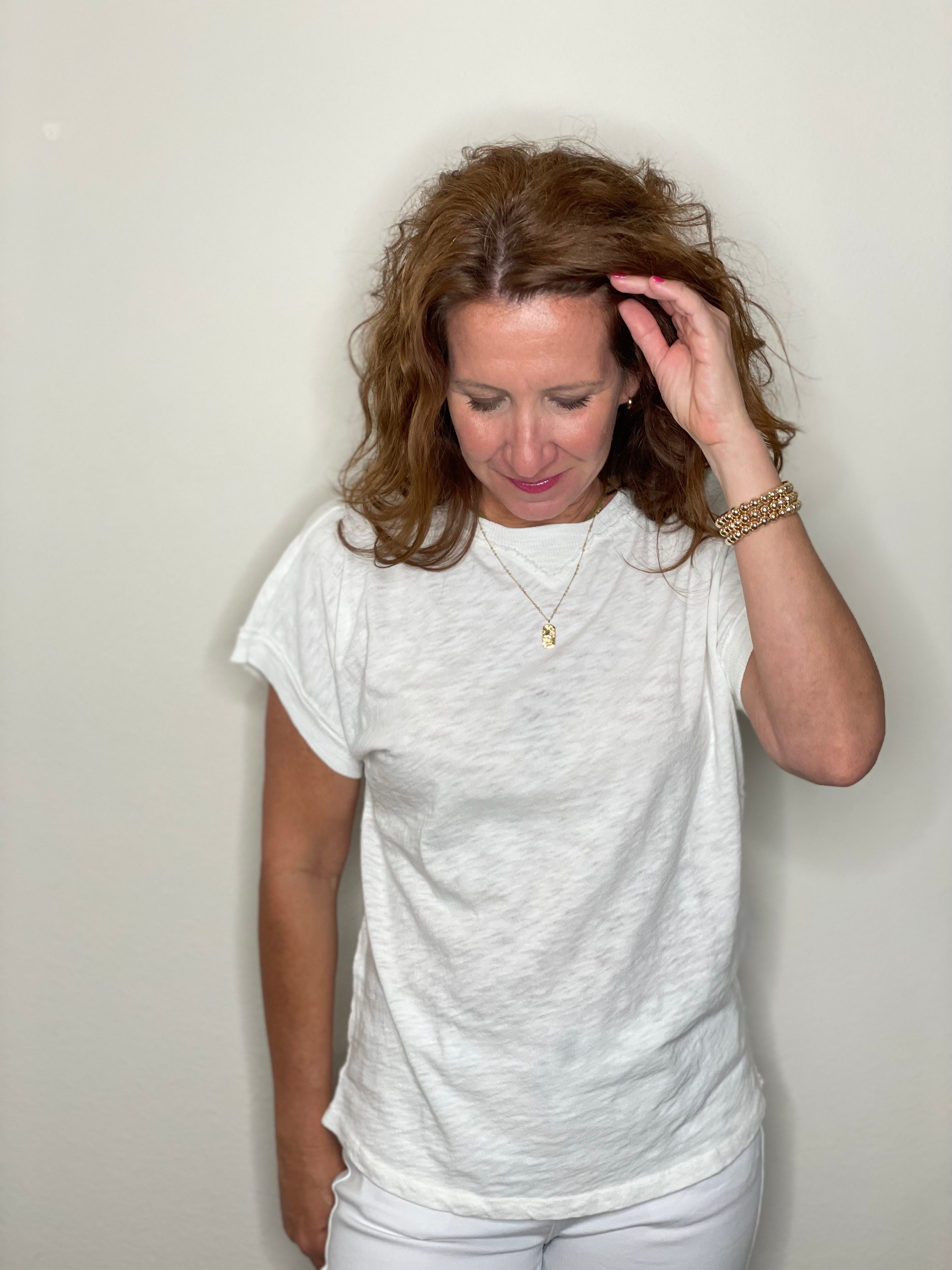 Notch Neck Tee in White & Black.