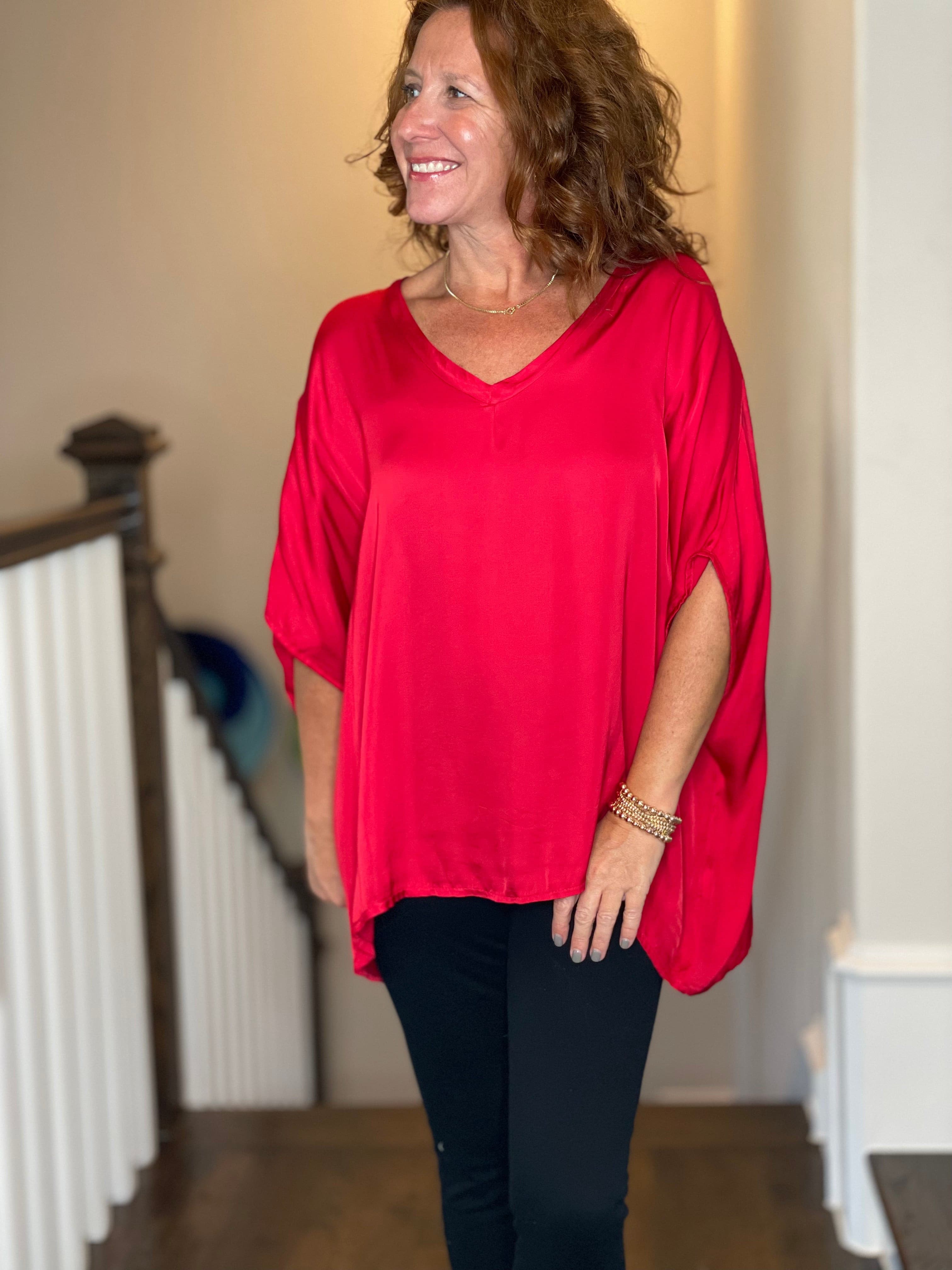 Sofia Brand Justin Silk Top in Red.