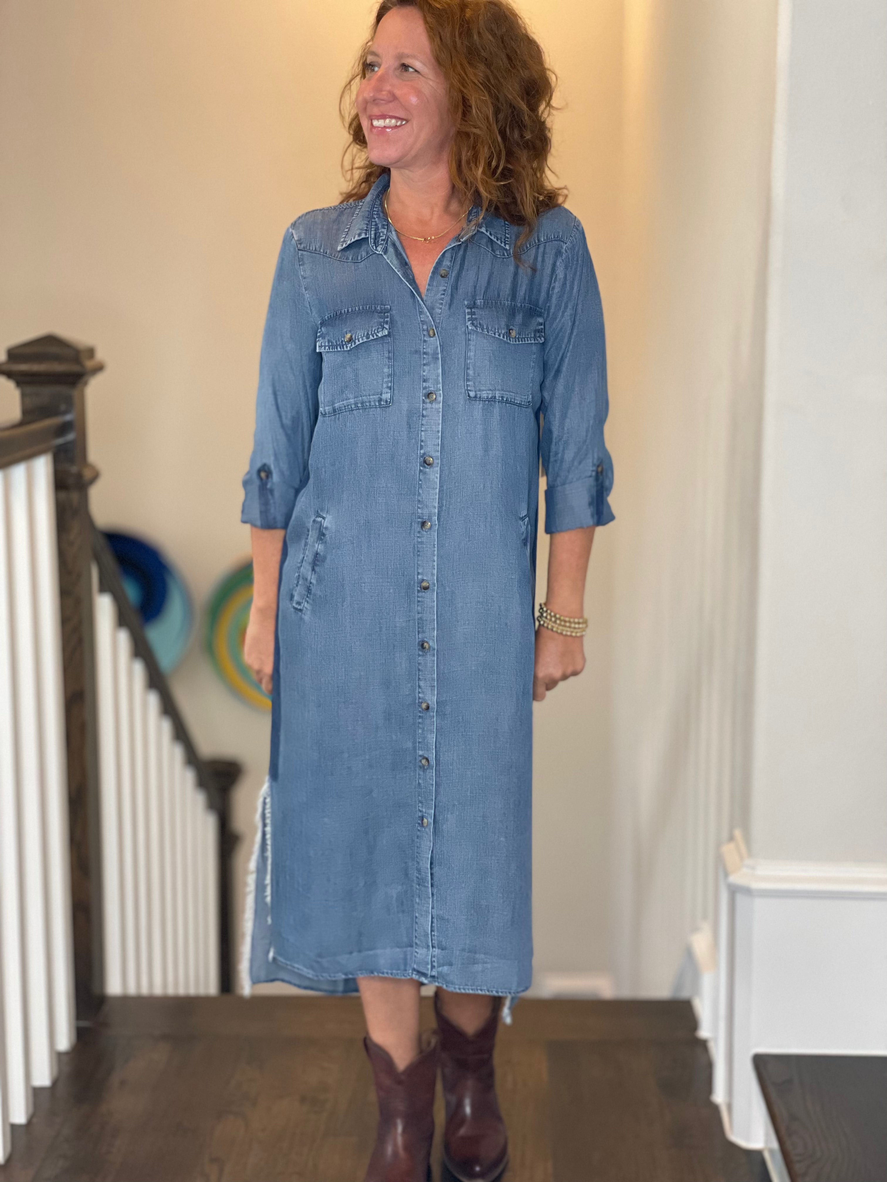 City 2-Way Chambray Dress.