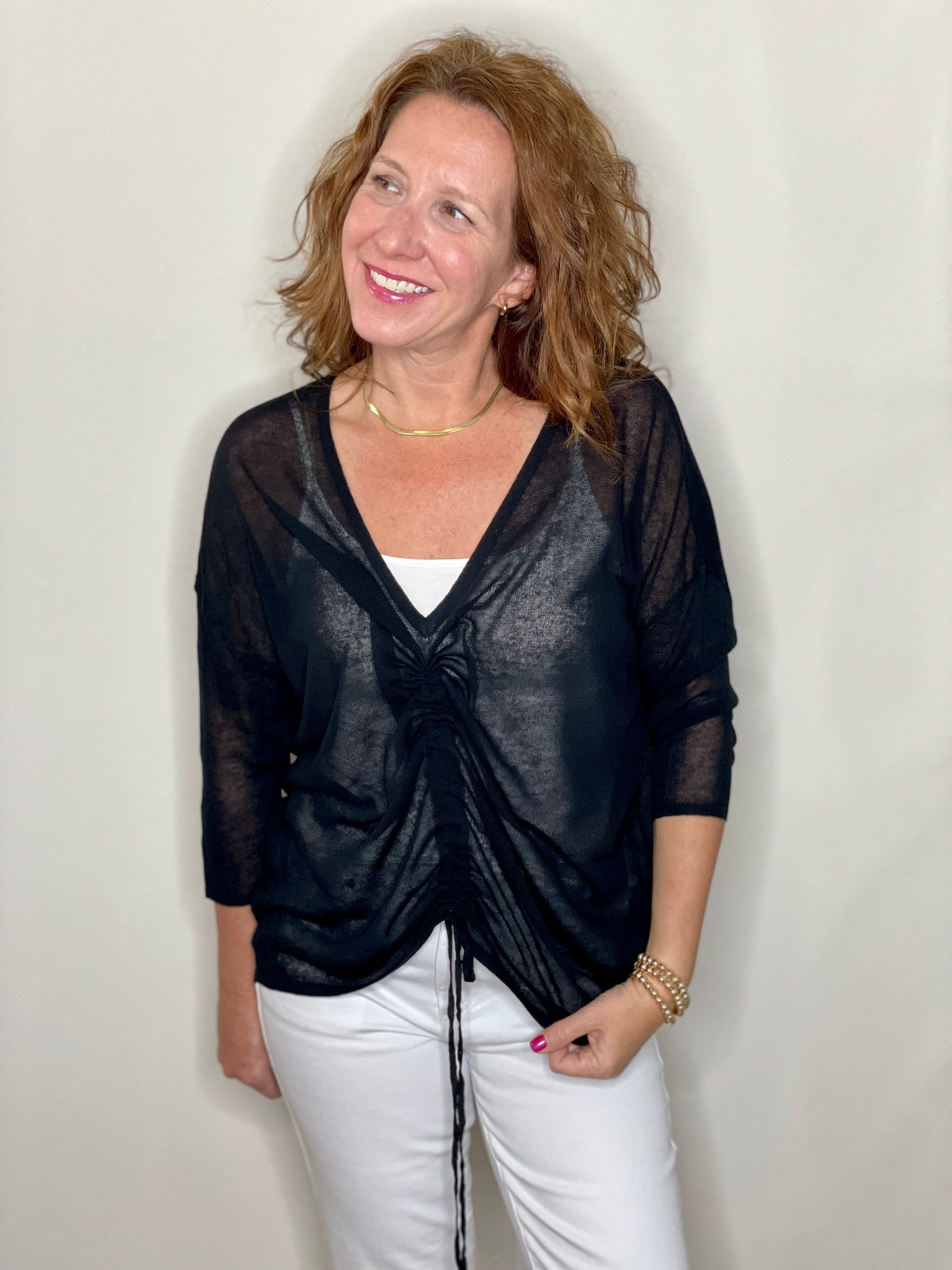 Raven Ruche Top in Black.