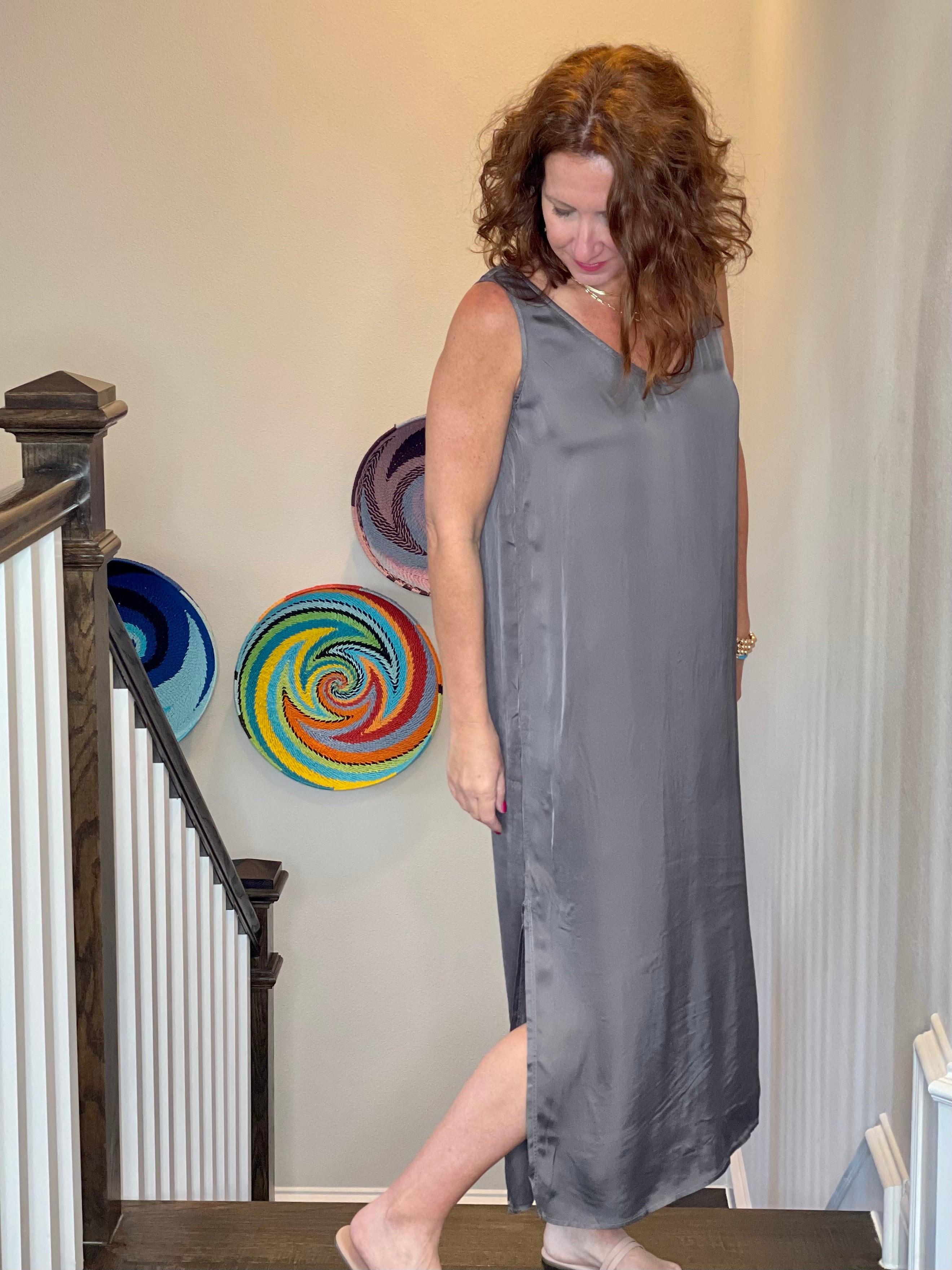 Double V Dress in Volcanic Glass.