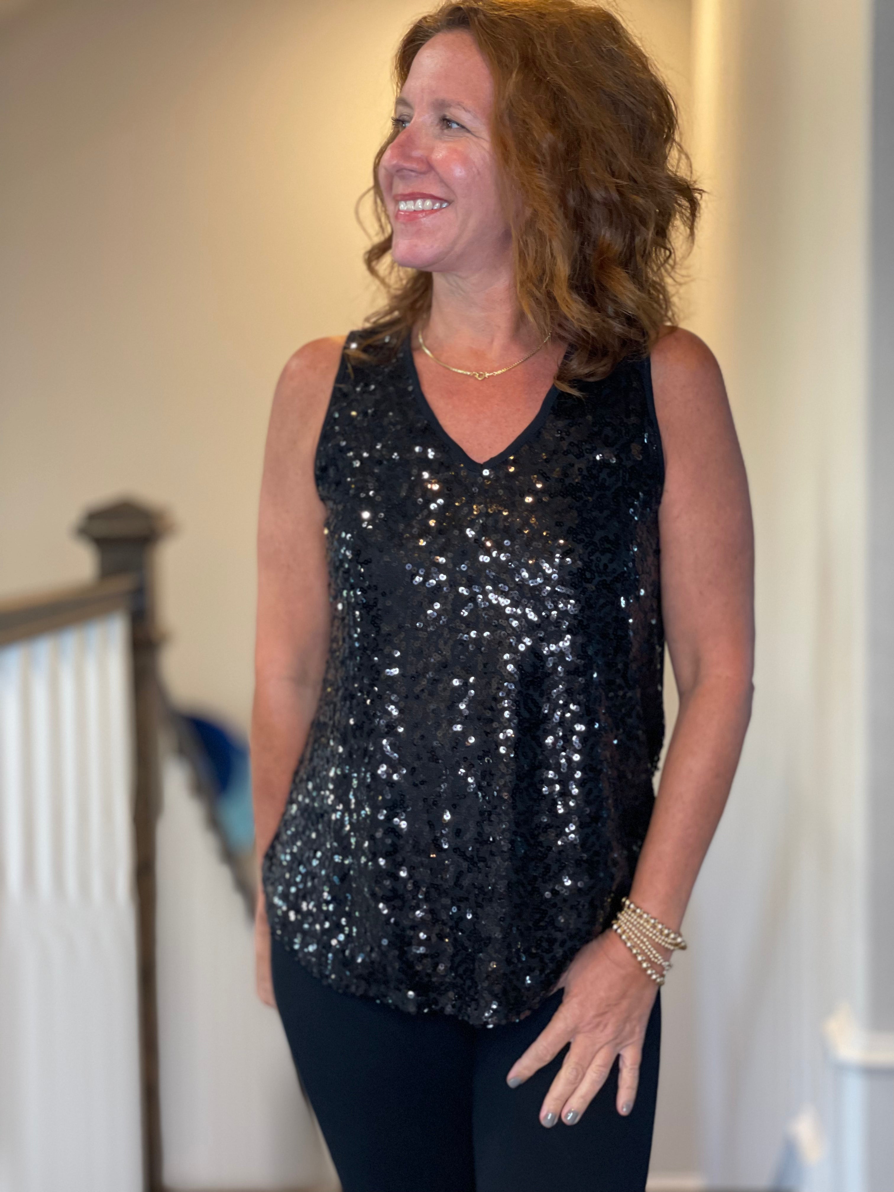 Sequin Tank in Black.