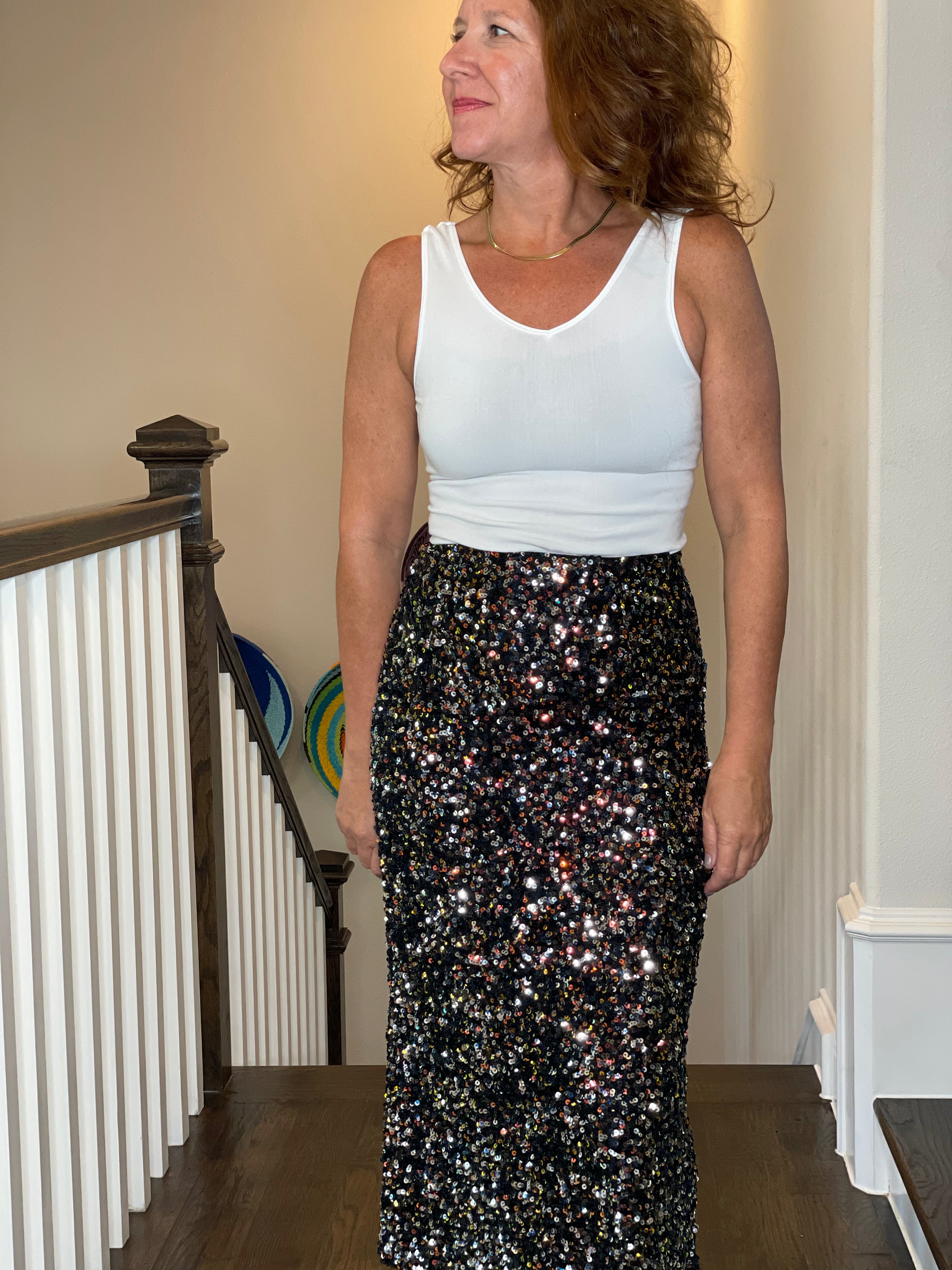 Black Sequin Skirt.