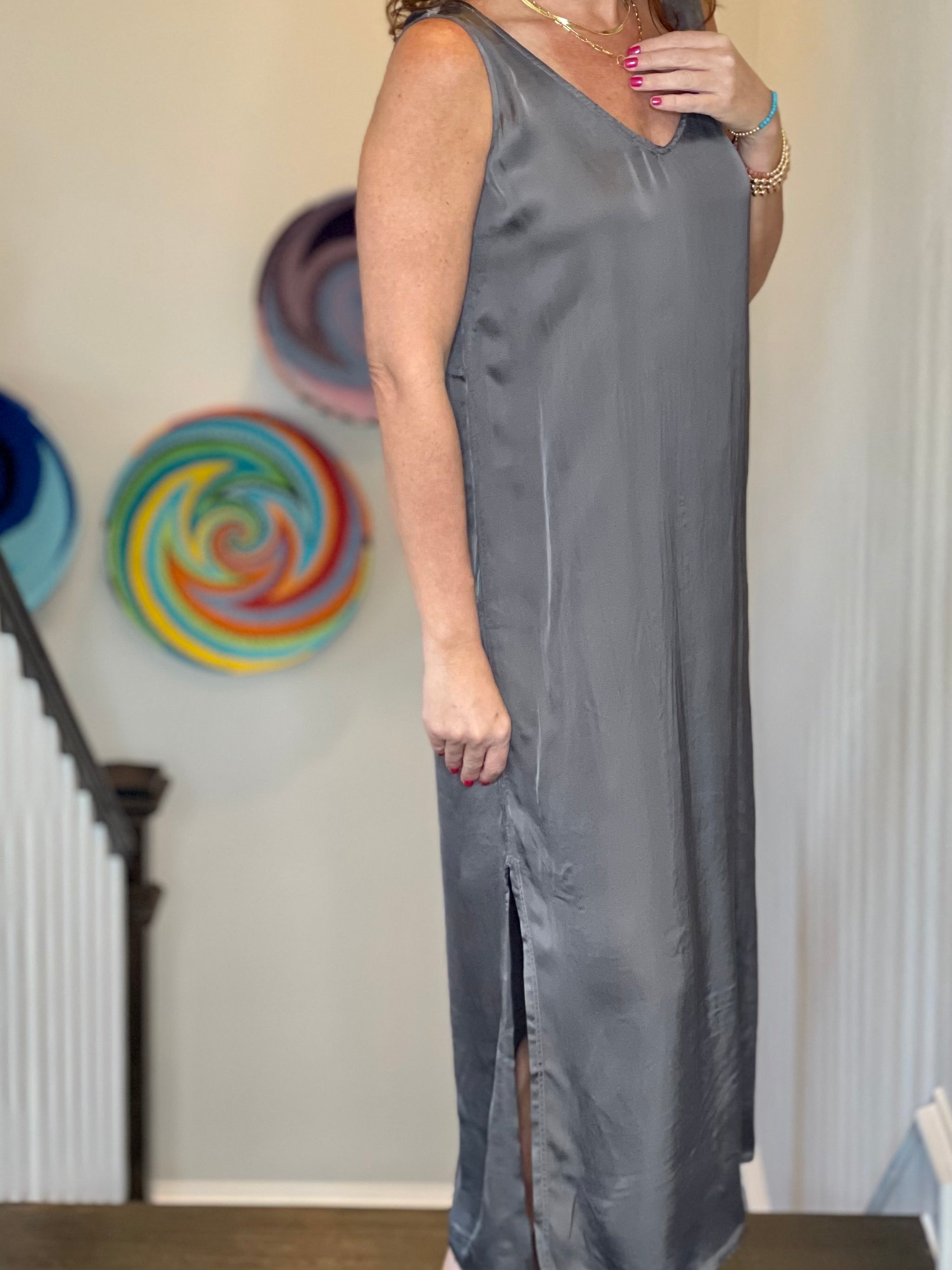 Double V Dress in Volcanic Glass.