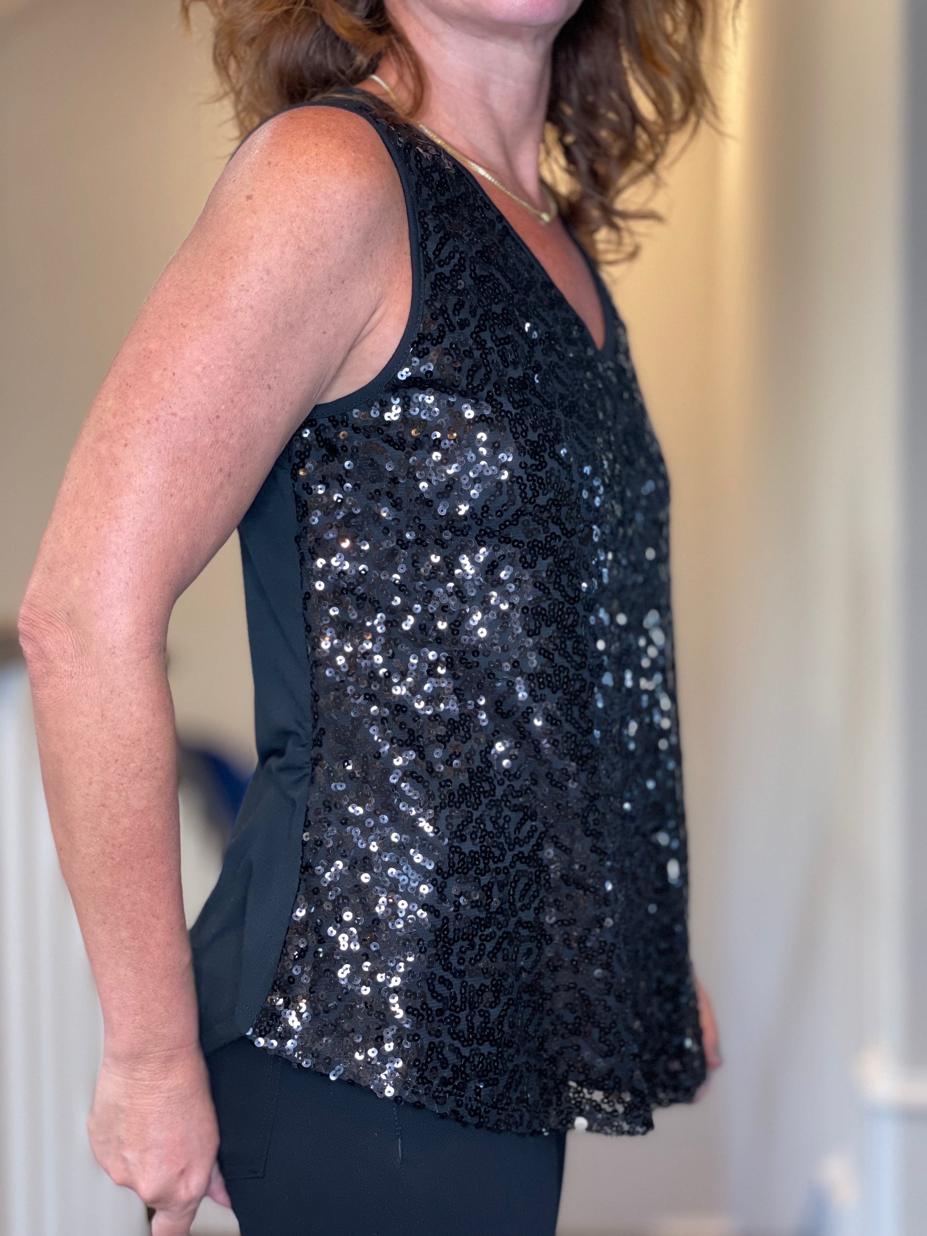 Sequin Tank in Black.