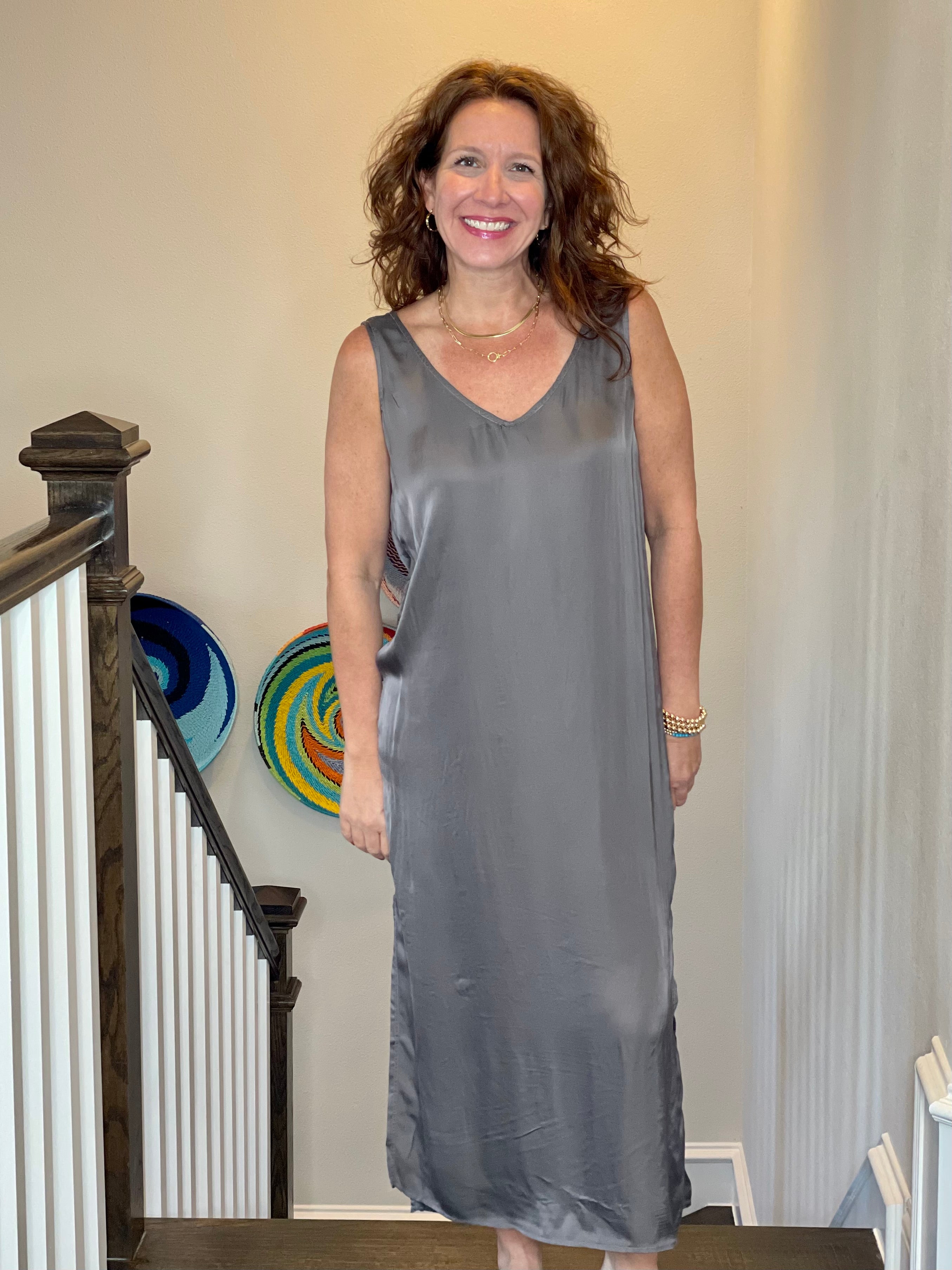 Double V Dress in Volcanic Glass.