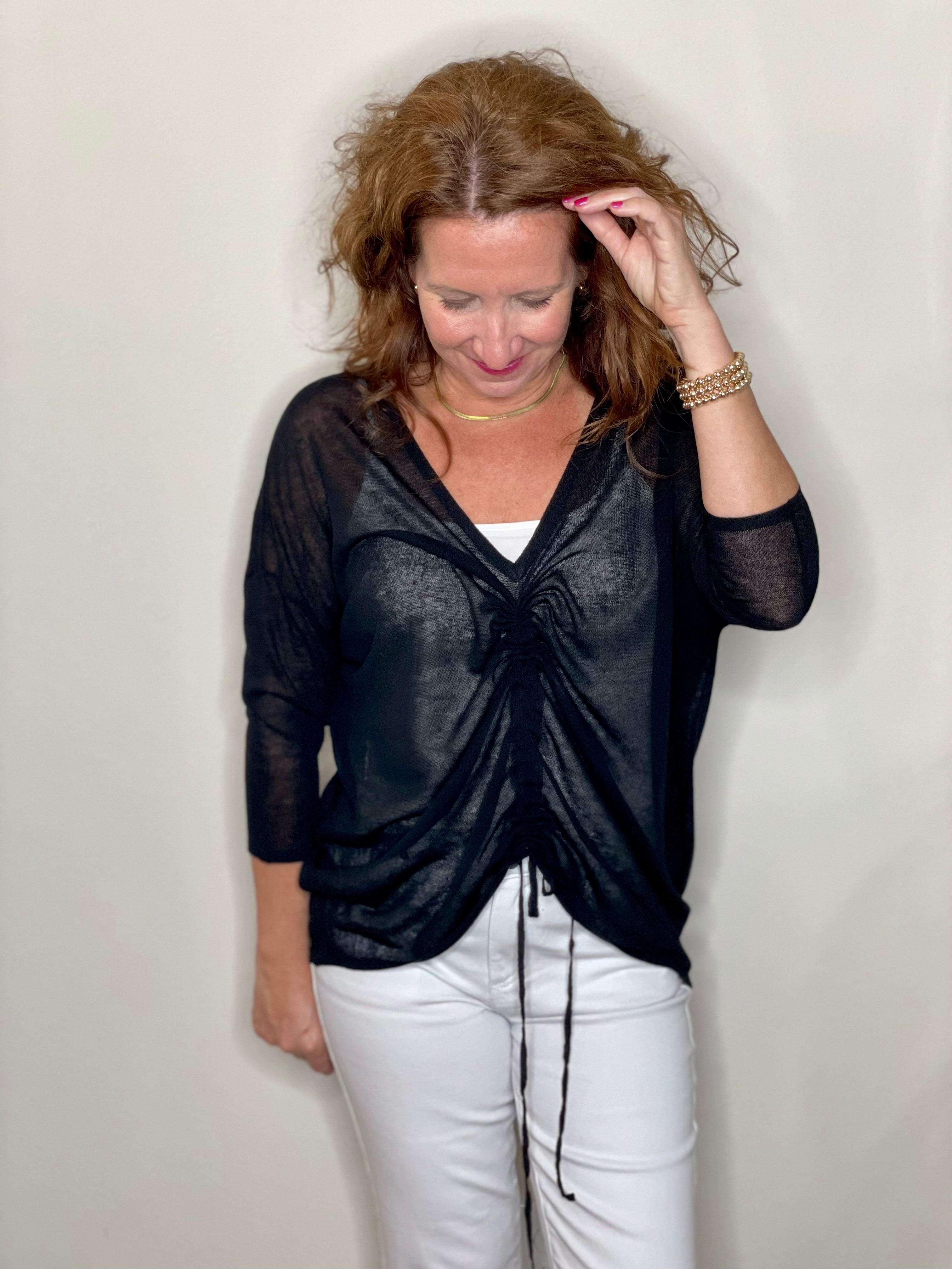 Raven Ruche Top in Black.