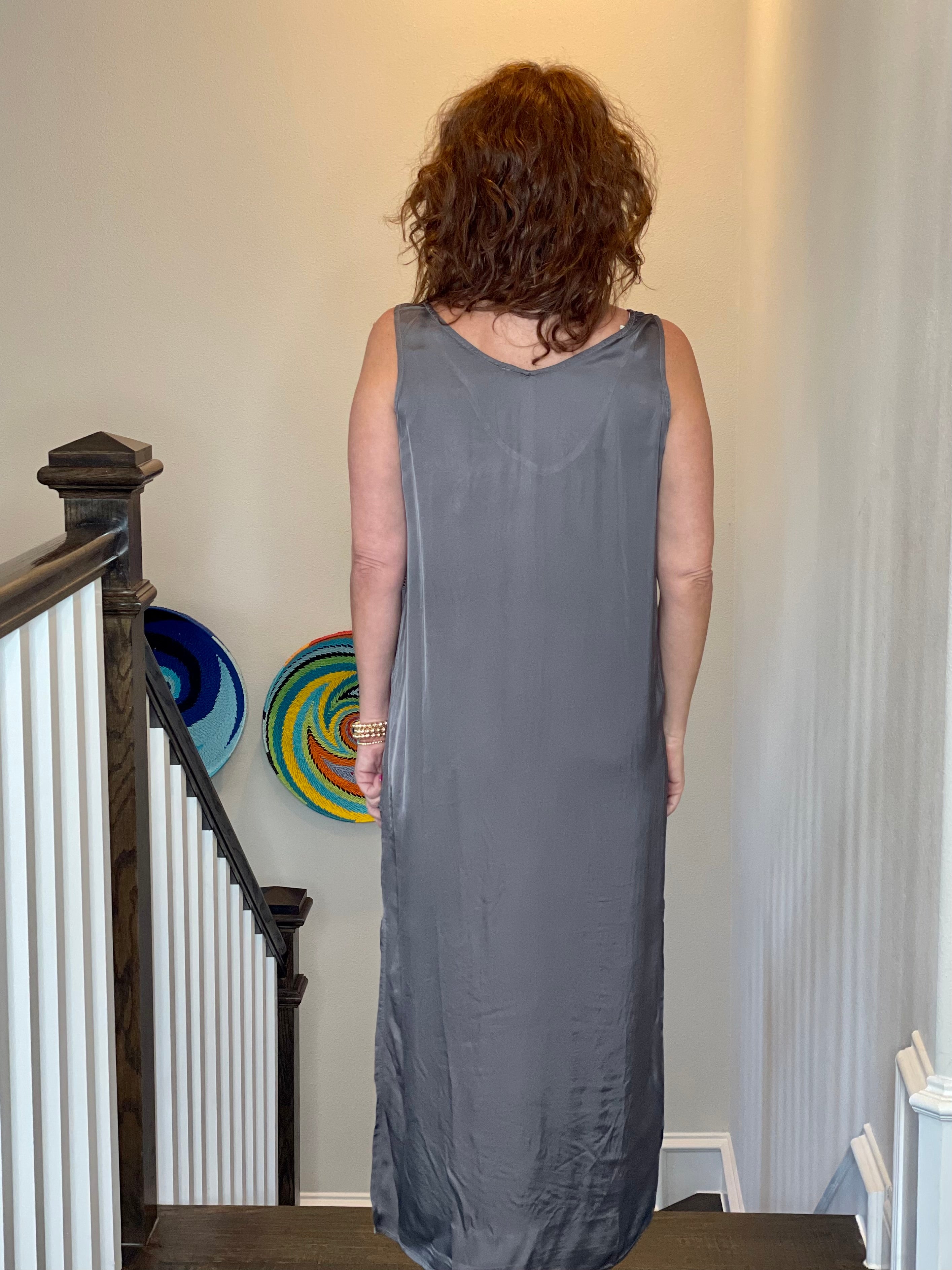 Double V Dress in Volcanic Glass.