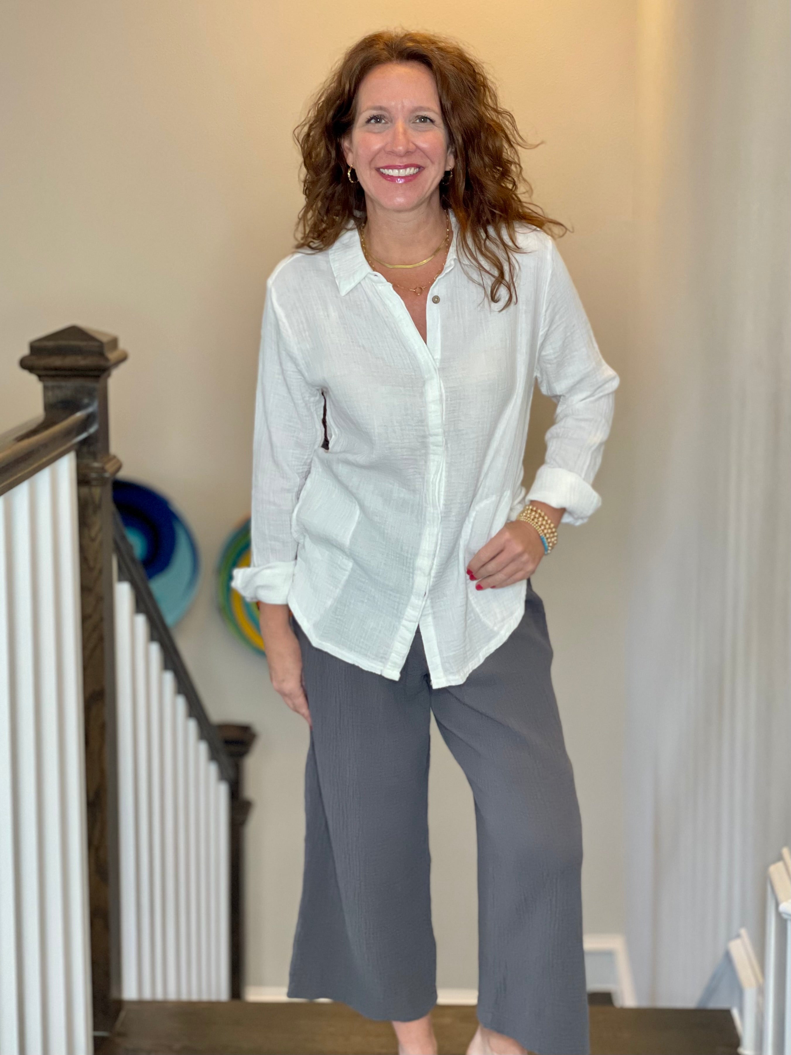 Long Sleeve Gauze Button Down.