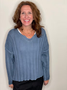 Distressed Chunky Rib Knit Sweater.