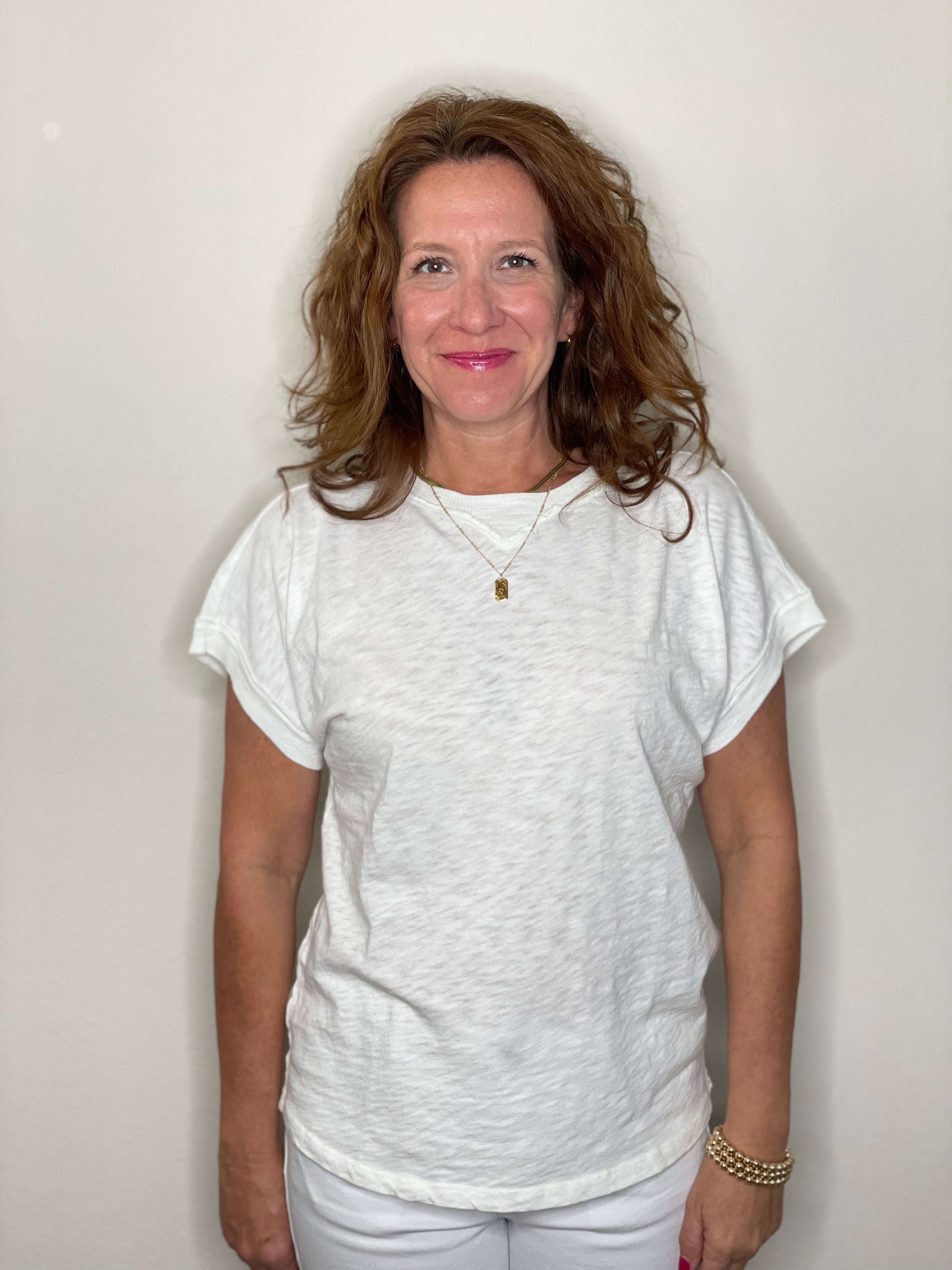 Notch Neck Tee in White & Black.