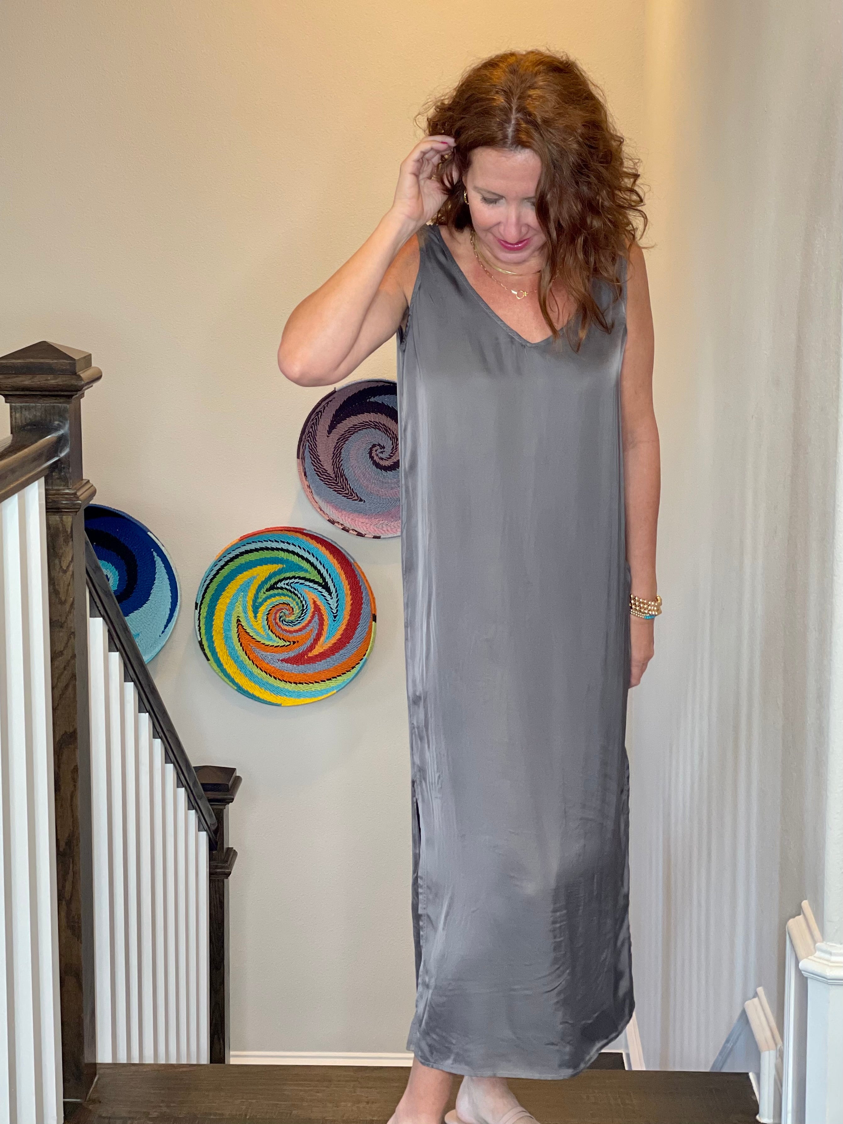 Double V Dress in Volcanic Glass.