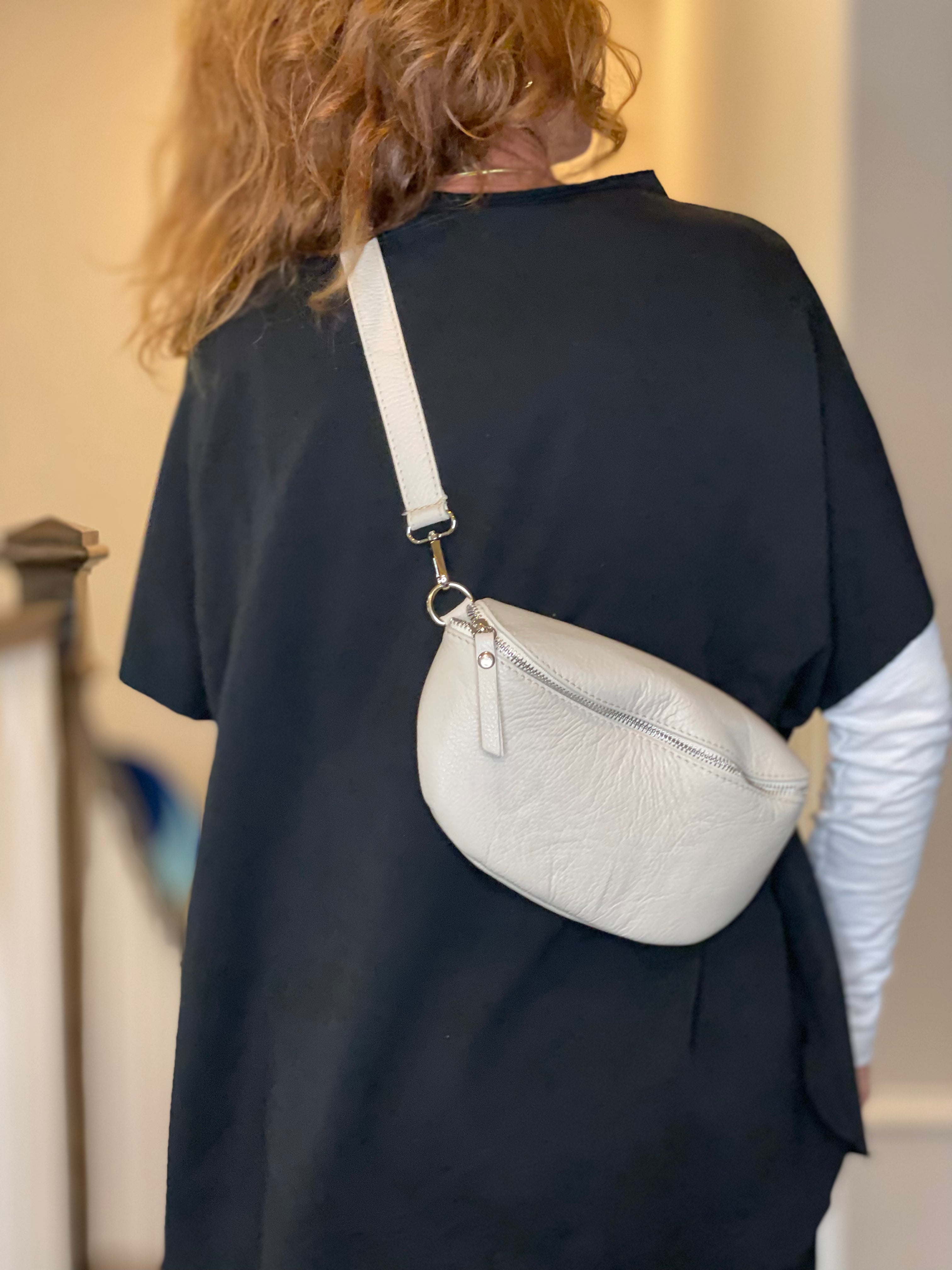 Leather Crossbody Bag in Buff.