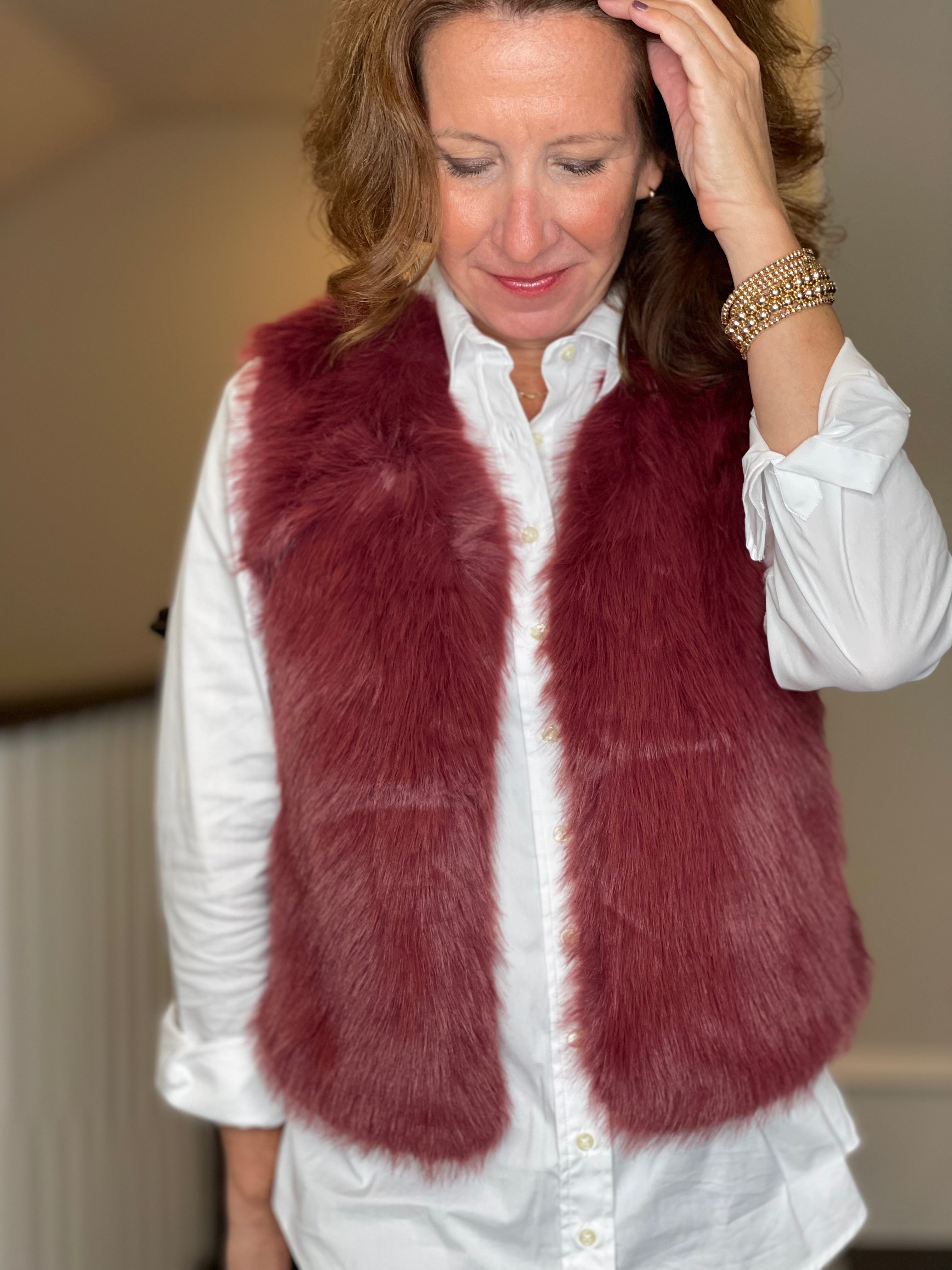 Molly Bracken Faux Fur Vest in Bordeaux.