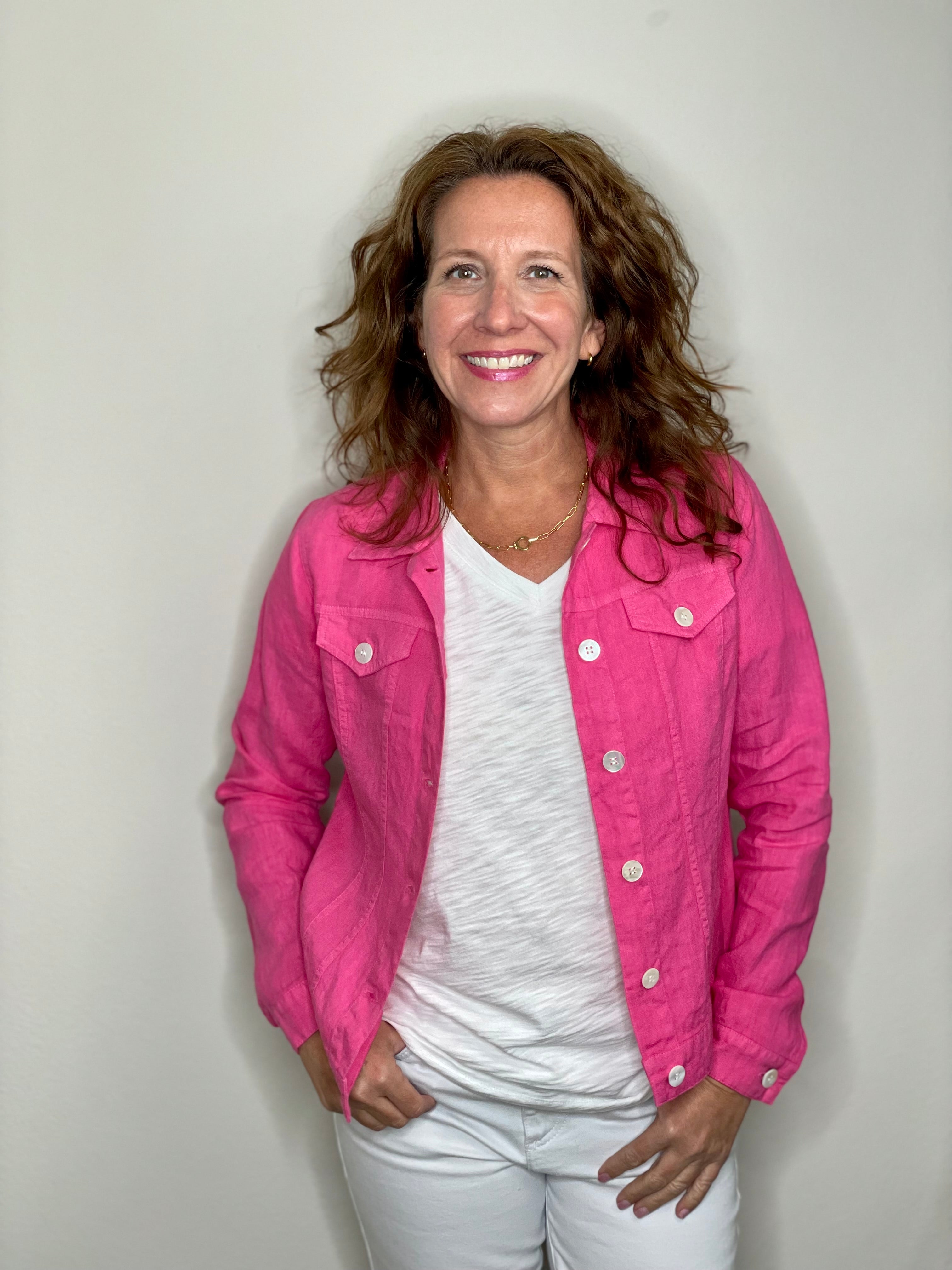 Linen Jean Jacket in Petal.