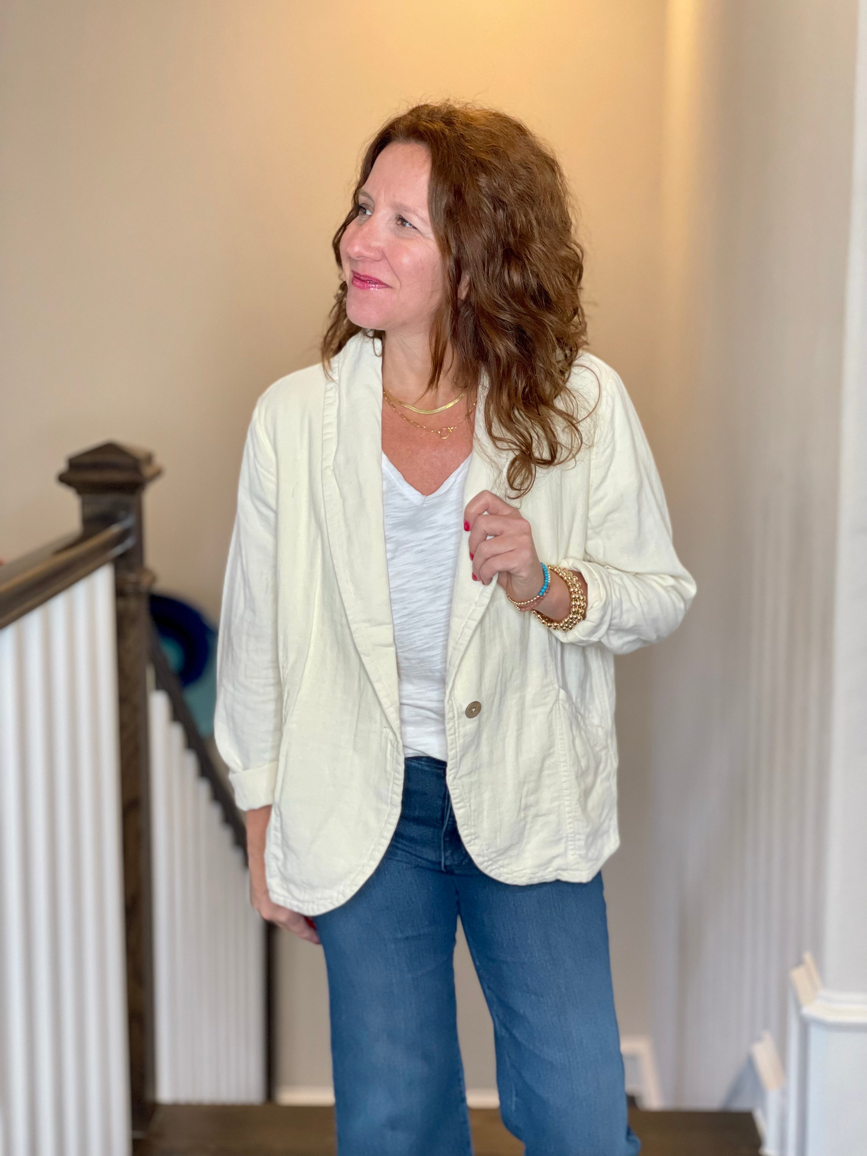 Gauze Cotton Blazer.