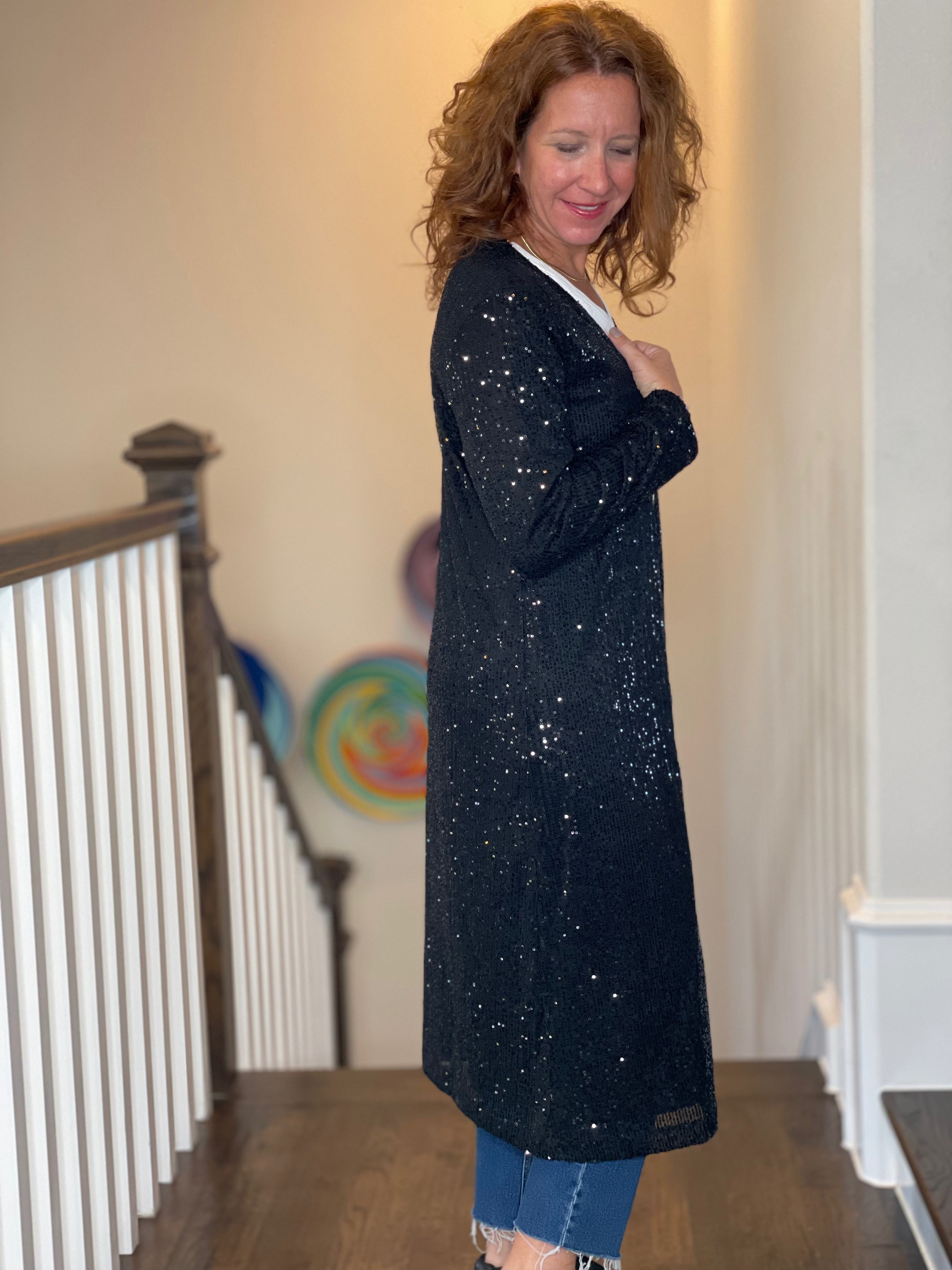 Sequin Duster in Black.