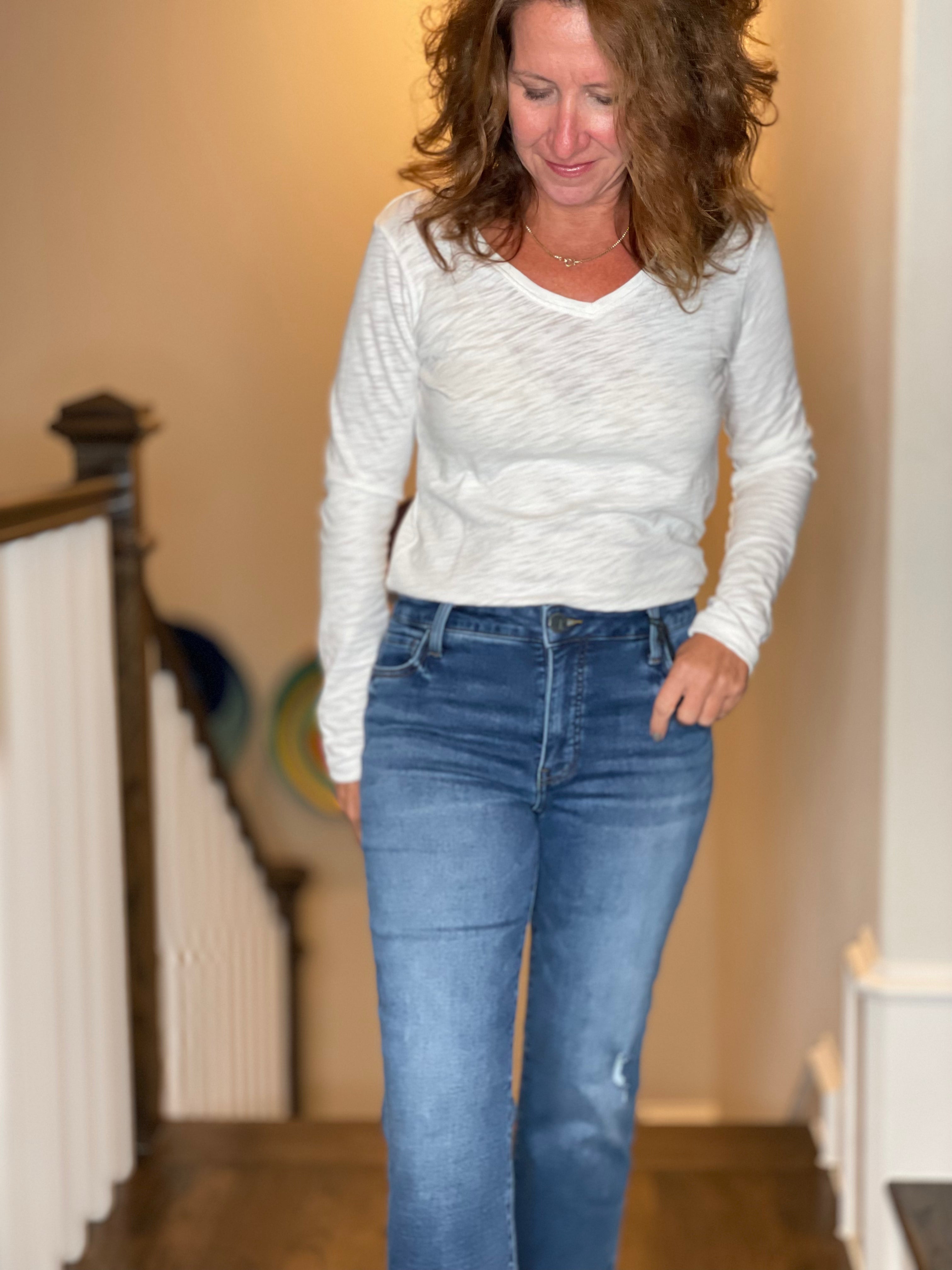 Kut from the Kloth Kelsey High Rise Ankle Flare.