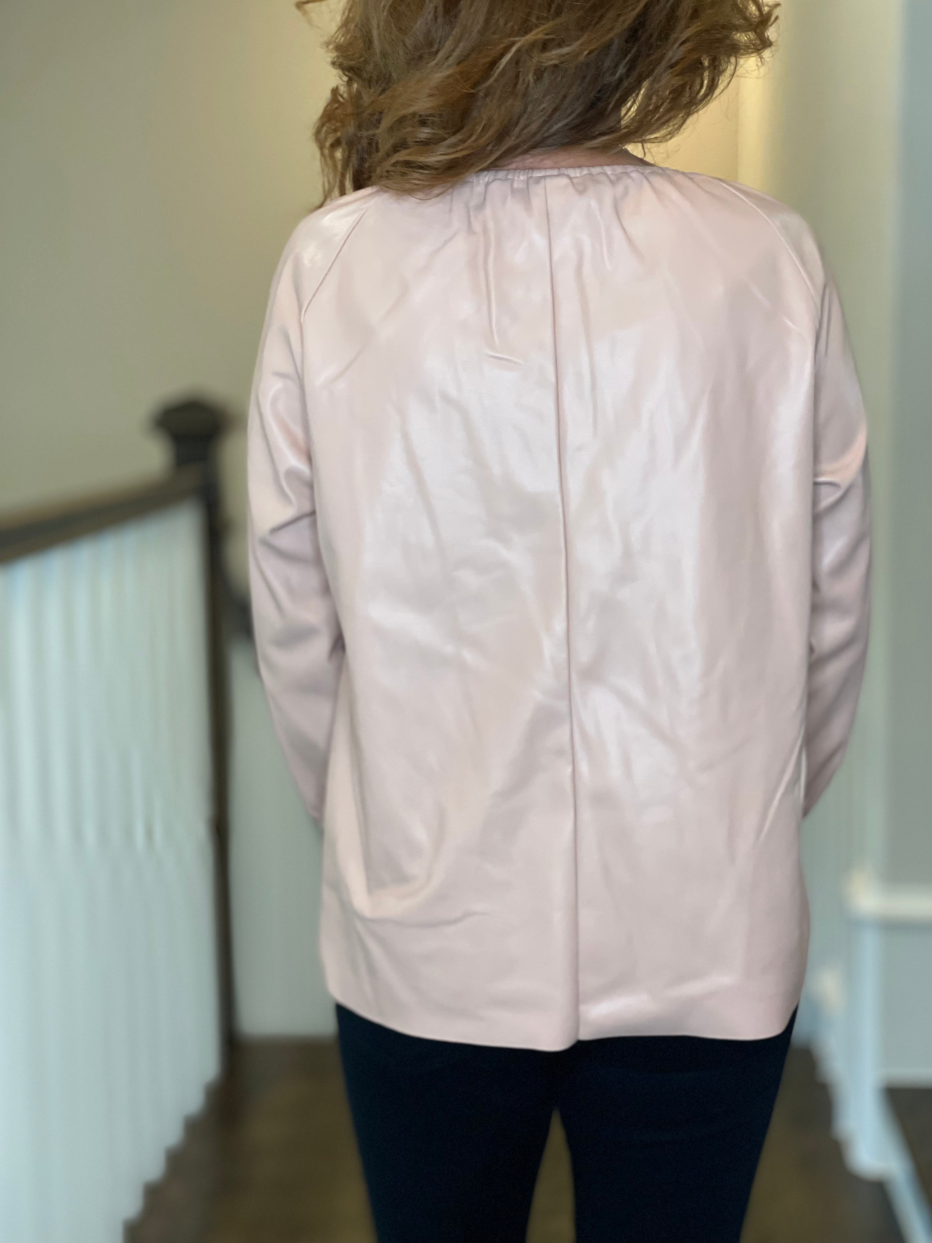 Vegan Leather Peasant Top in Blush.