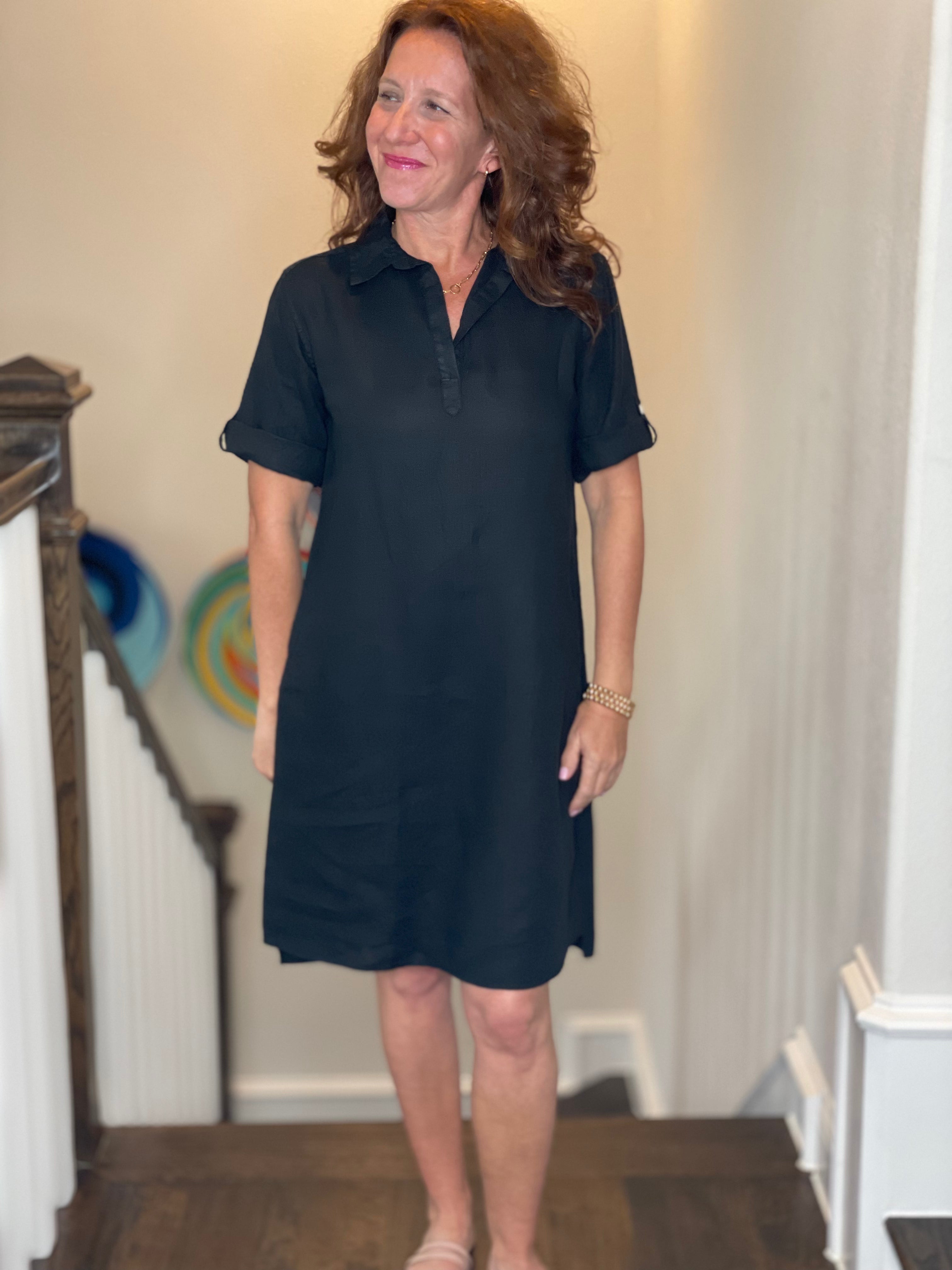 Pure Amici Linen Dress in Black.