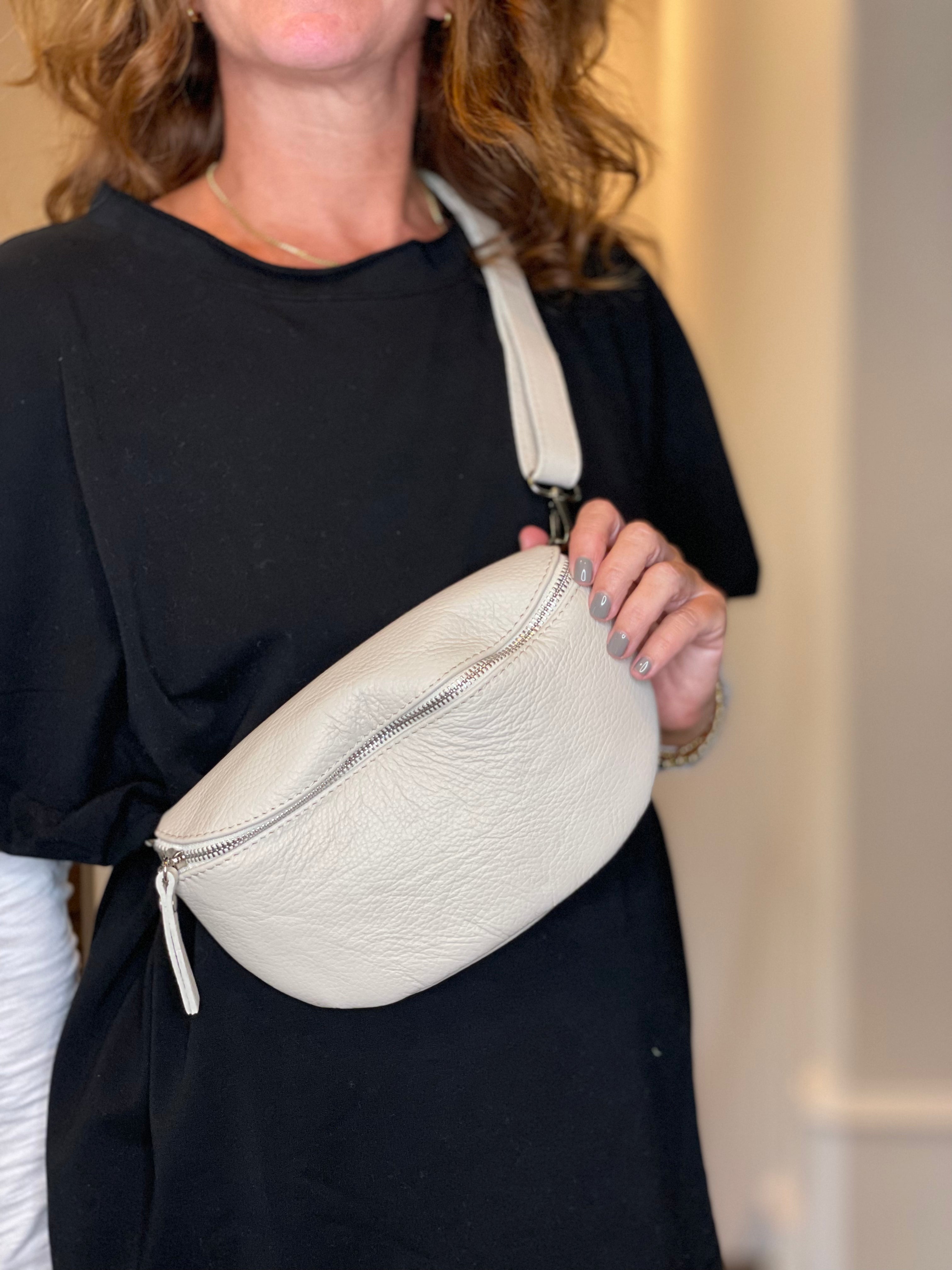 Leather Crossbody Bag in Buff.