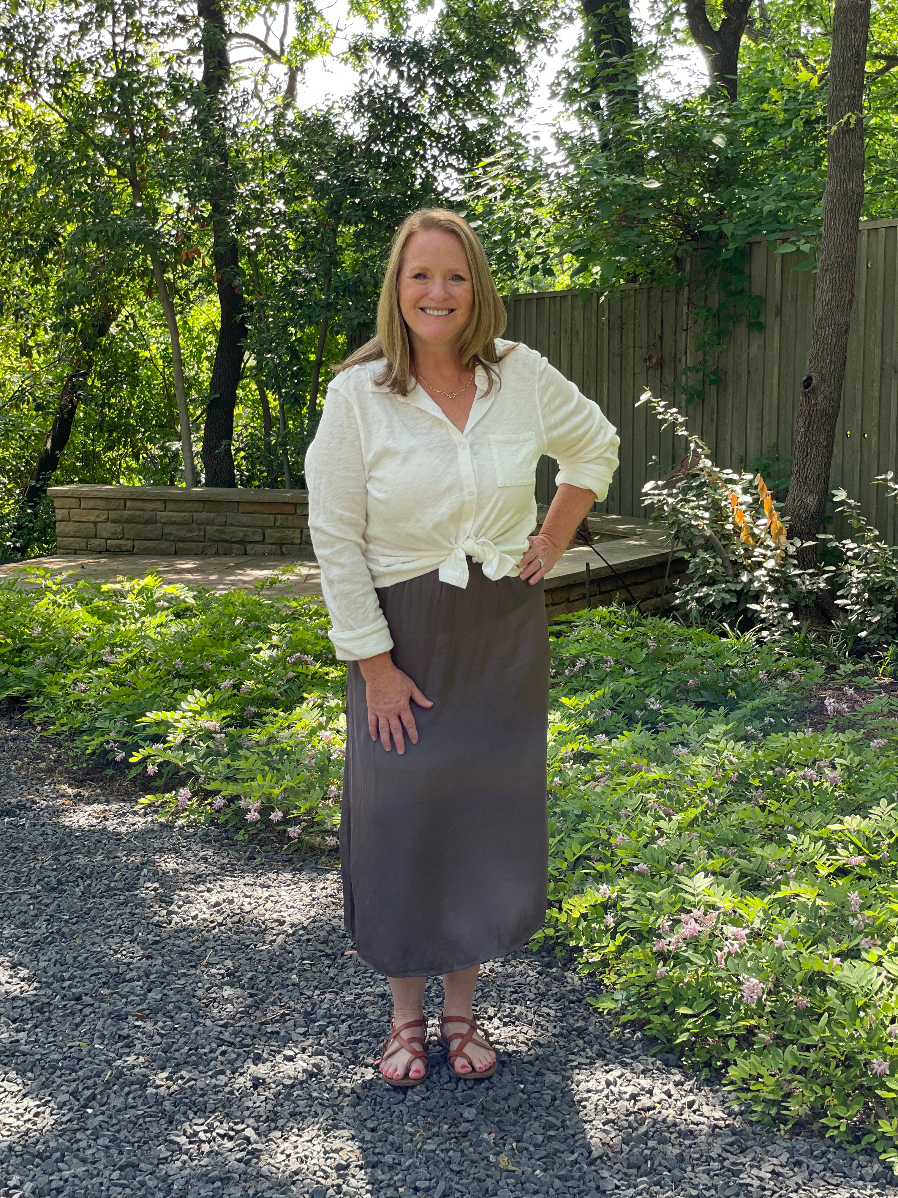 Hello Nite Midi Skirt in Volcanic Glass.