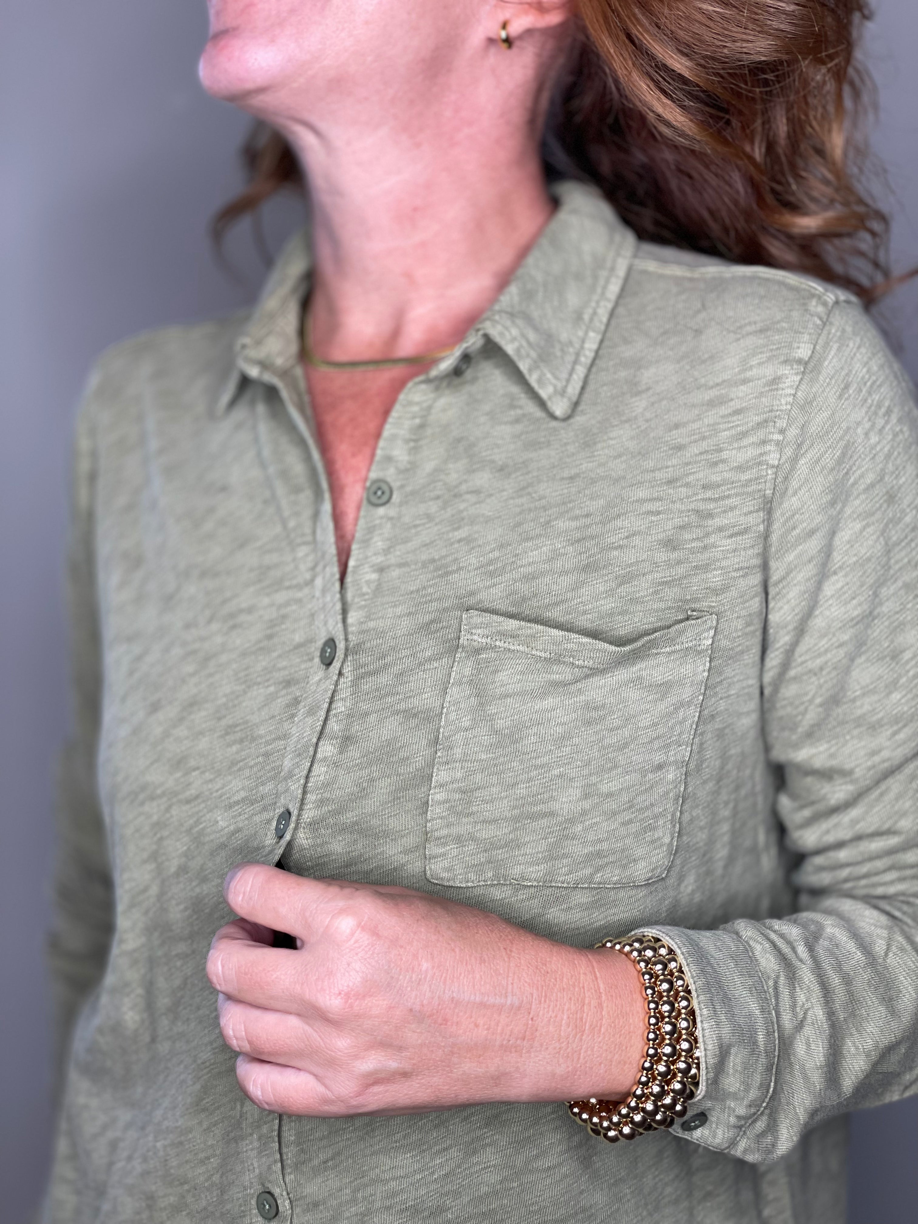 Hello Nite Perfectly Soft Button Up Shirt in Army Green.