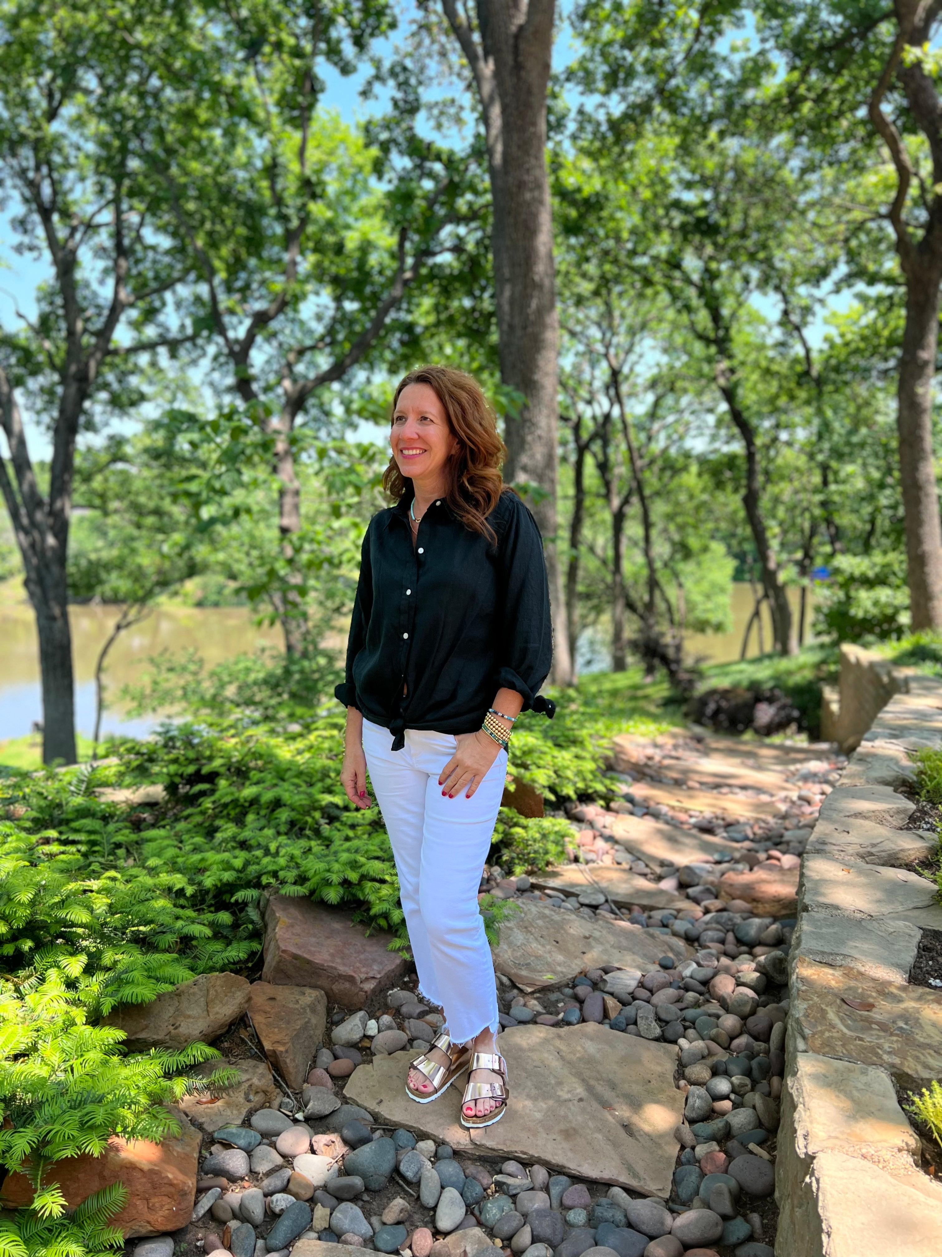 Pure Amici Button Down Linen Shirt in Black.