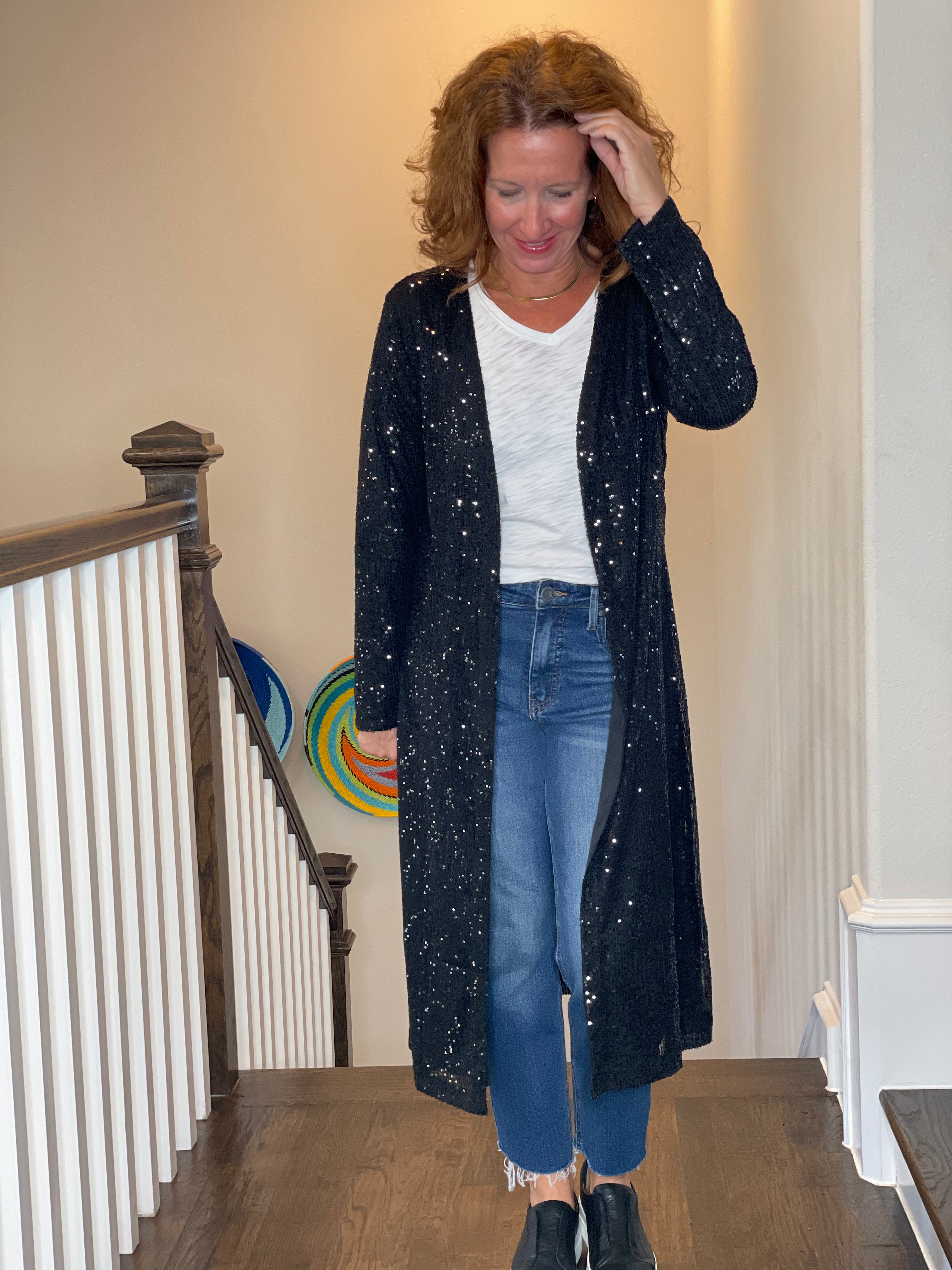 Sequin Duster in Black.