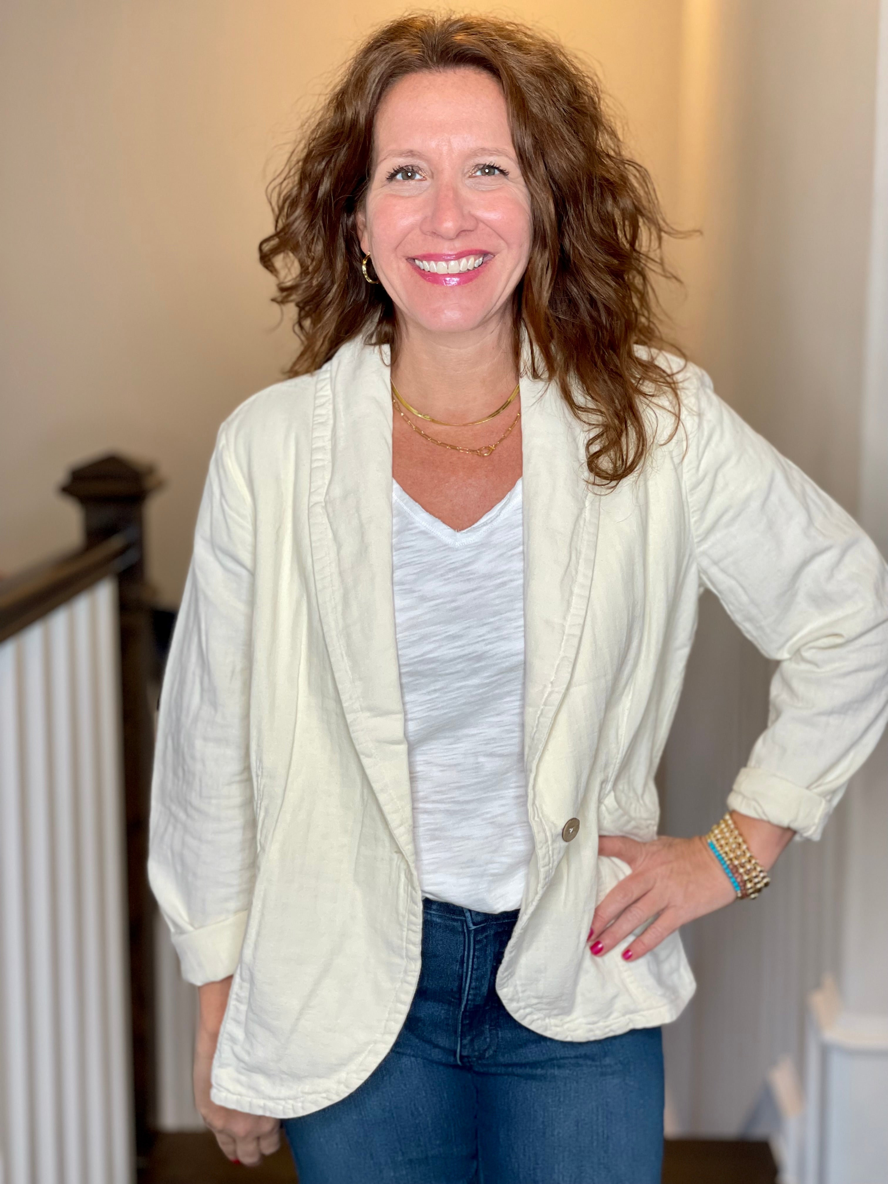 Gauze Cotton Blazer.