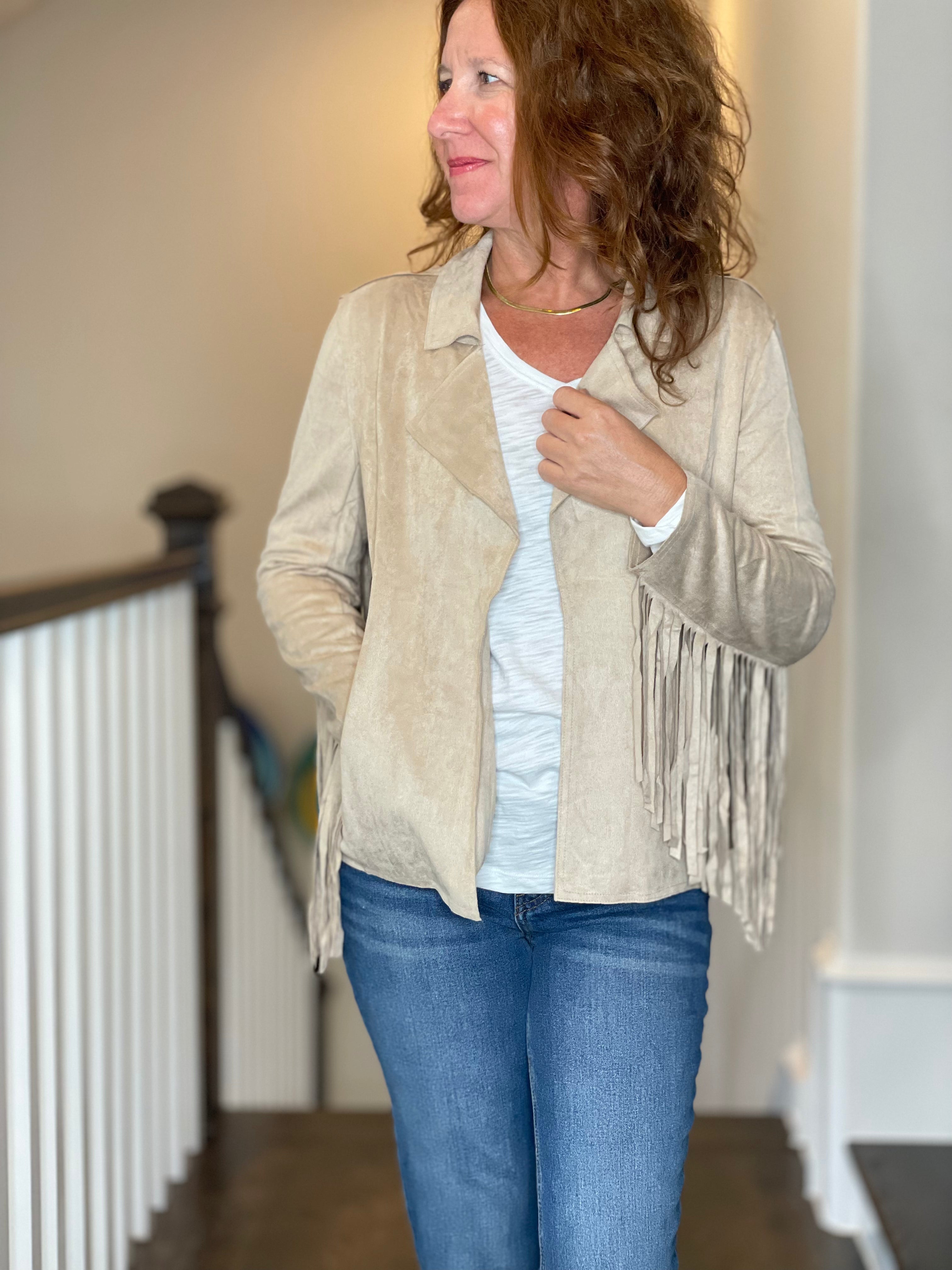 Fringe Jacket in Tan.