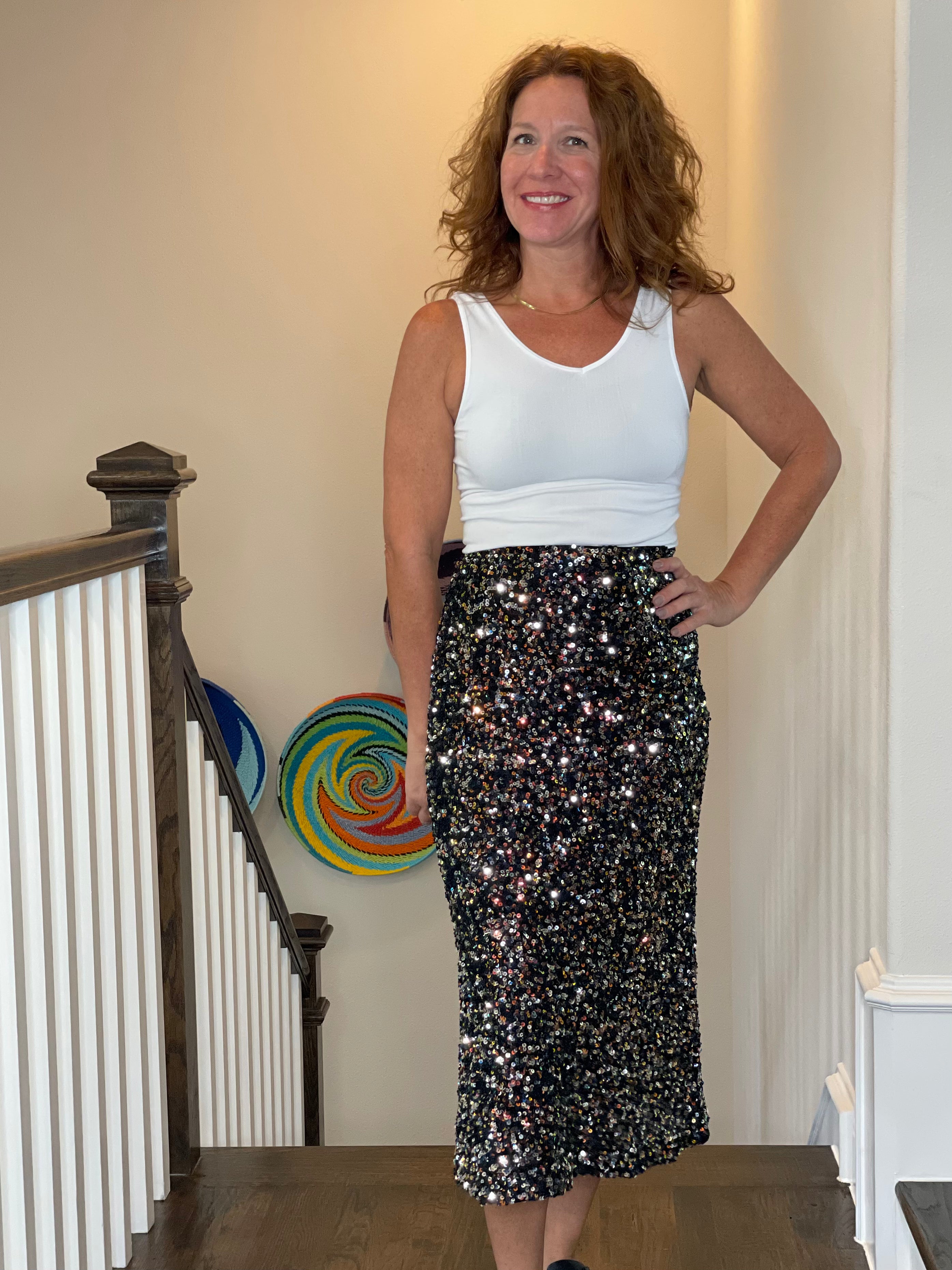 Black Sequin Skirt.