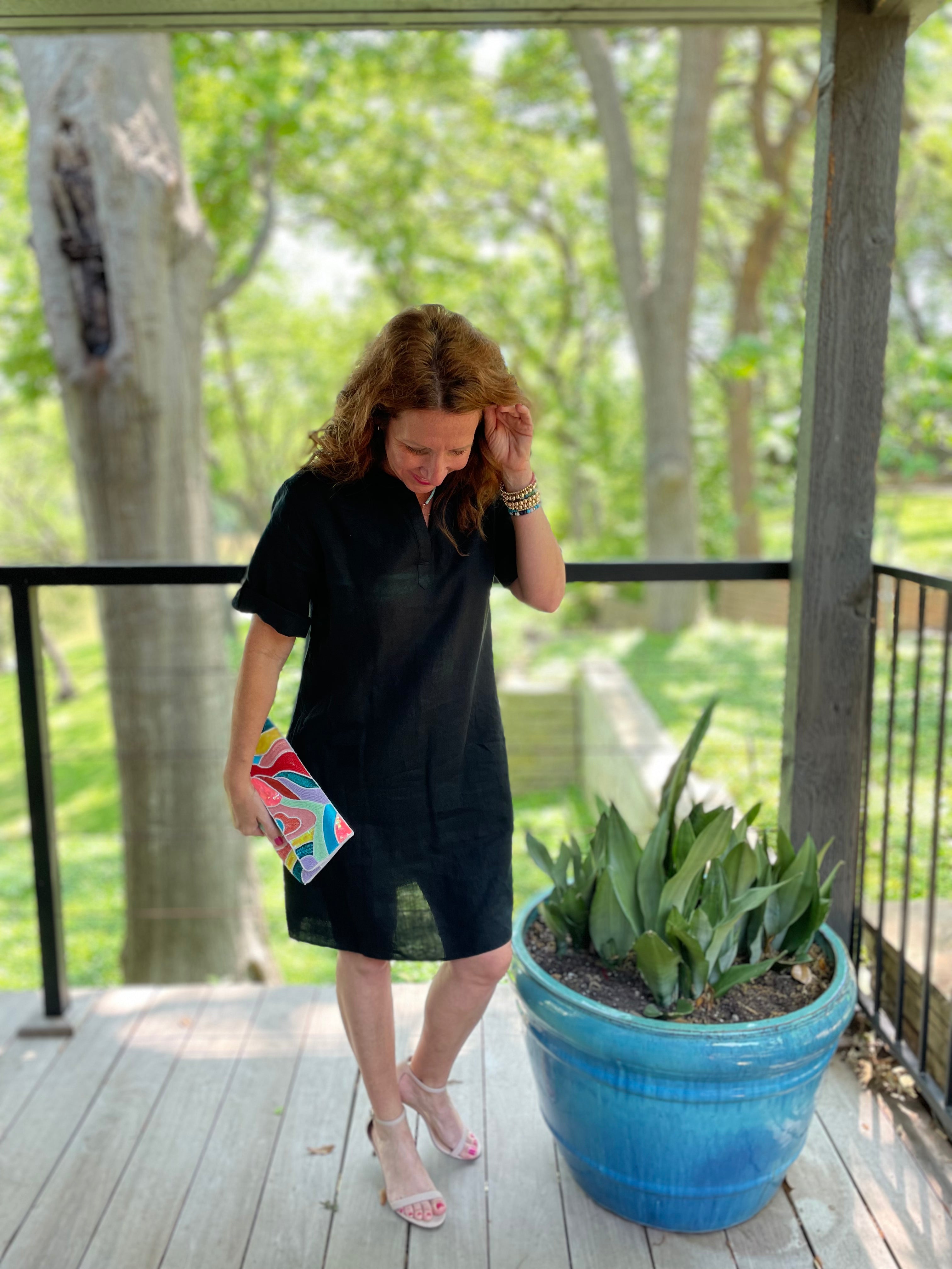 Pure Amici Linen Dress in Black.