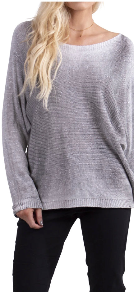 Metallic Gray Sweater w/ Zipper Back.