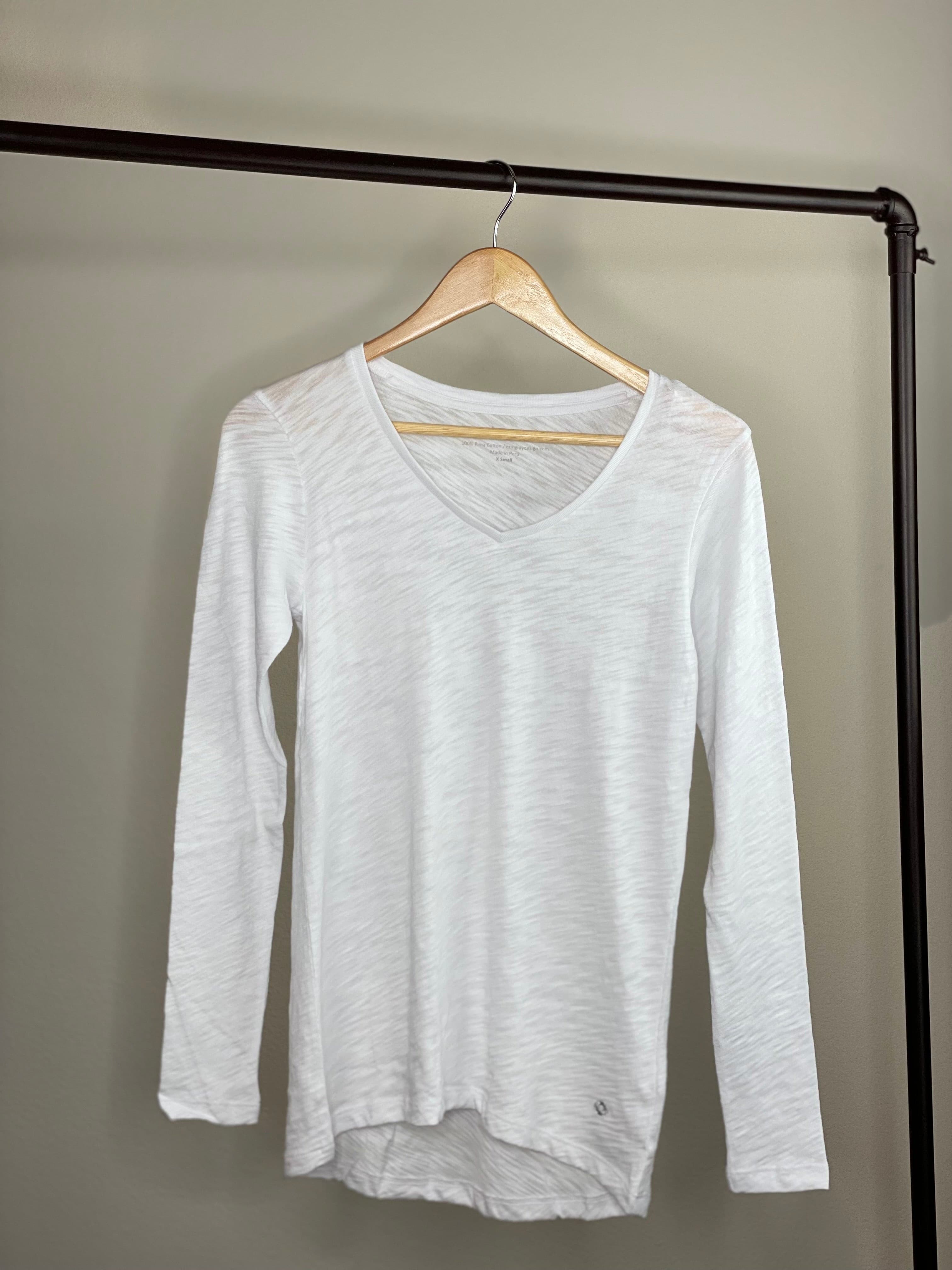 Erin Gray V Neck Long Sleeve CYA V Neck in White Slub Tee.