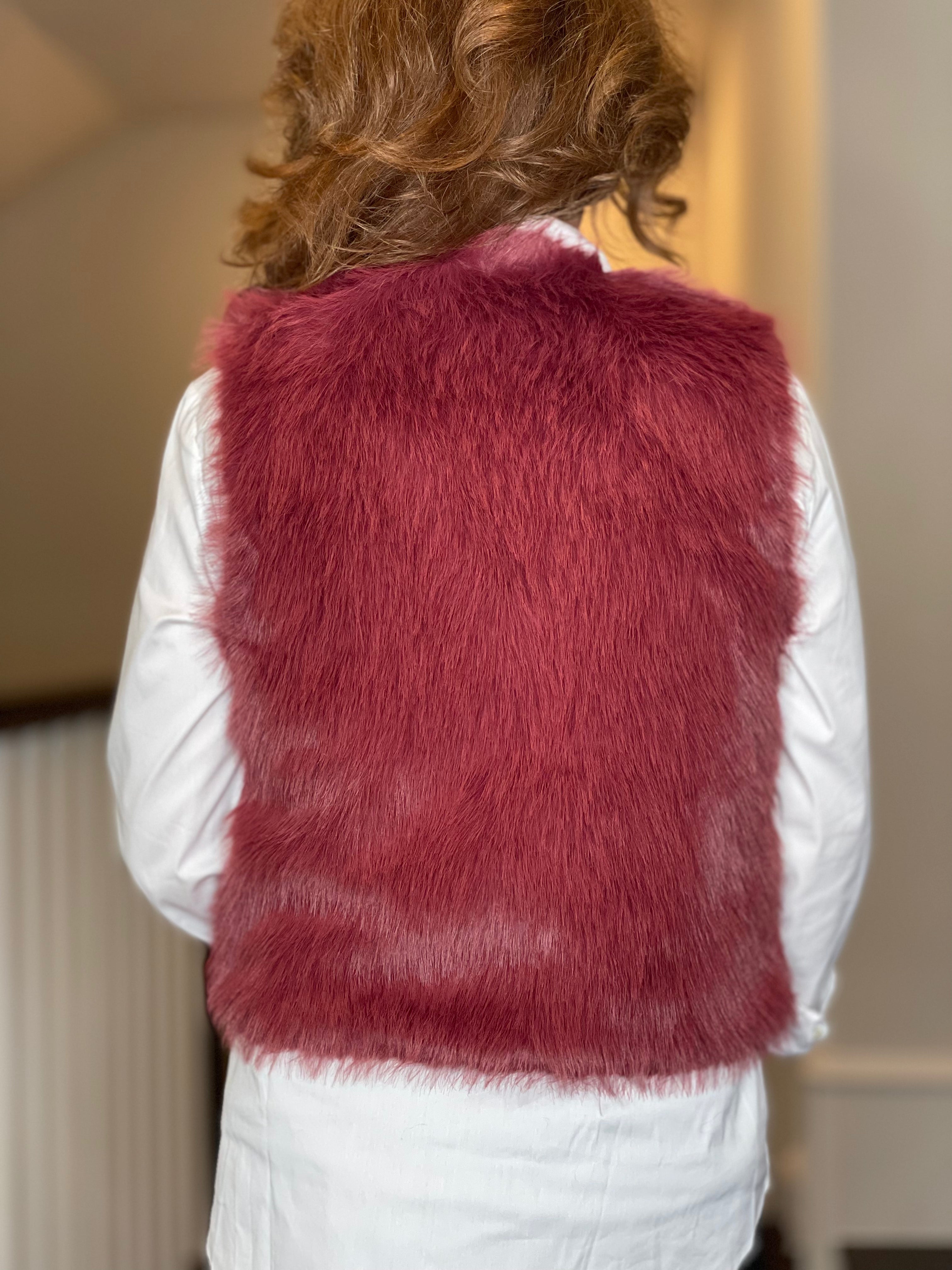 Molly Bracken Faux Fur Vest in Bordeaux.