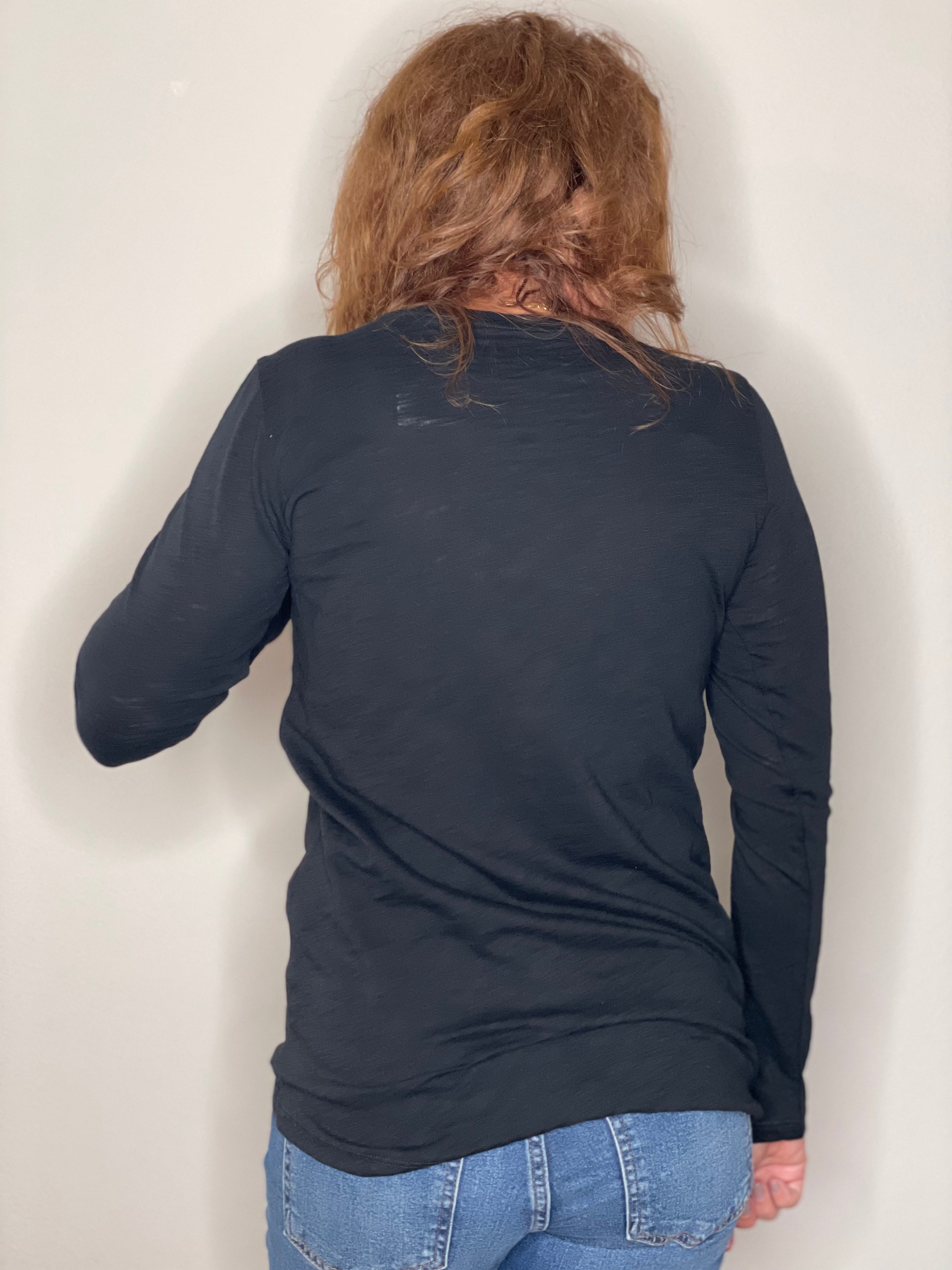 Erin Gray Long Sleeve CYA Crew in Black Slub Tee.