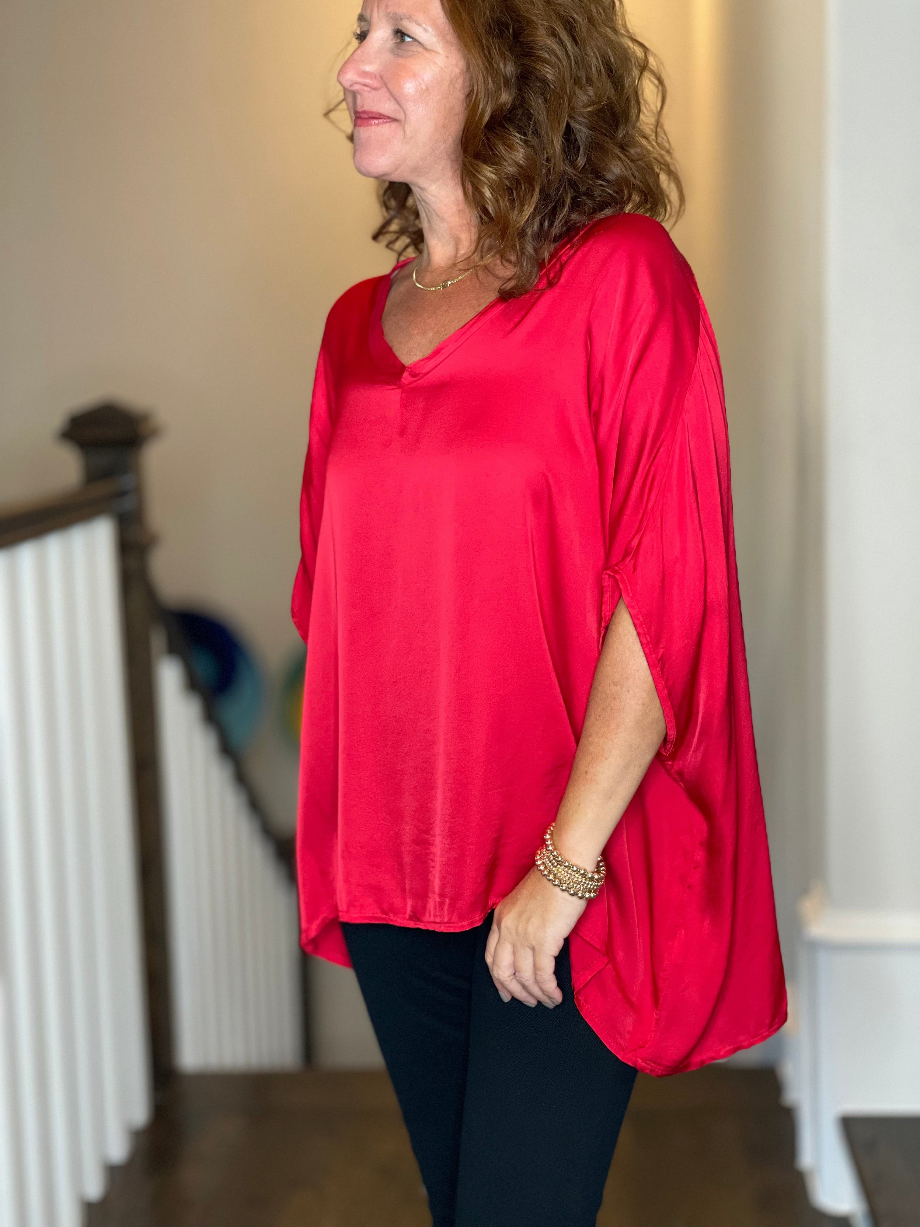 Sofia Brand Justin Silk Top in Red.