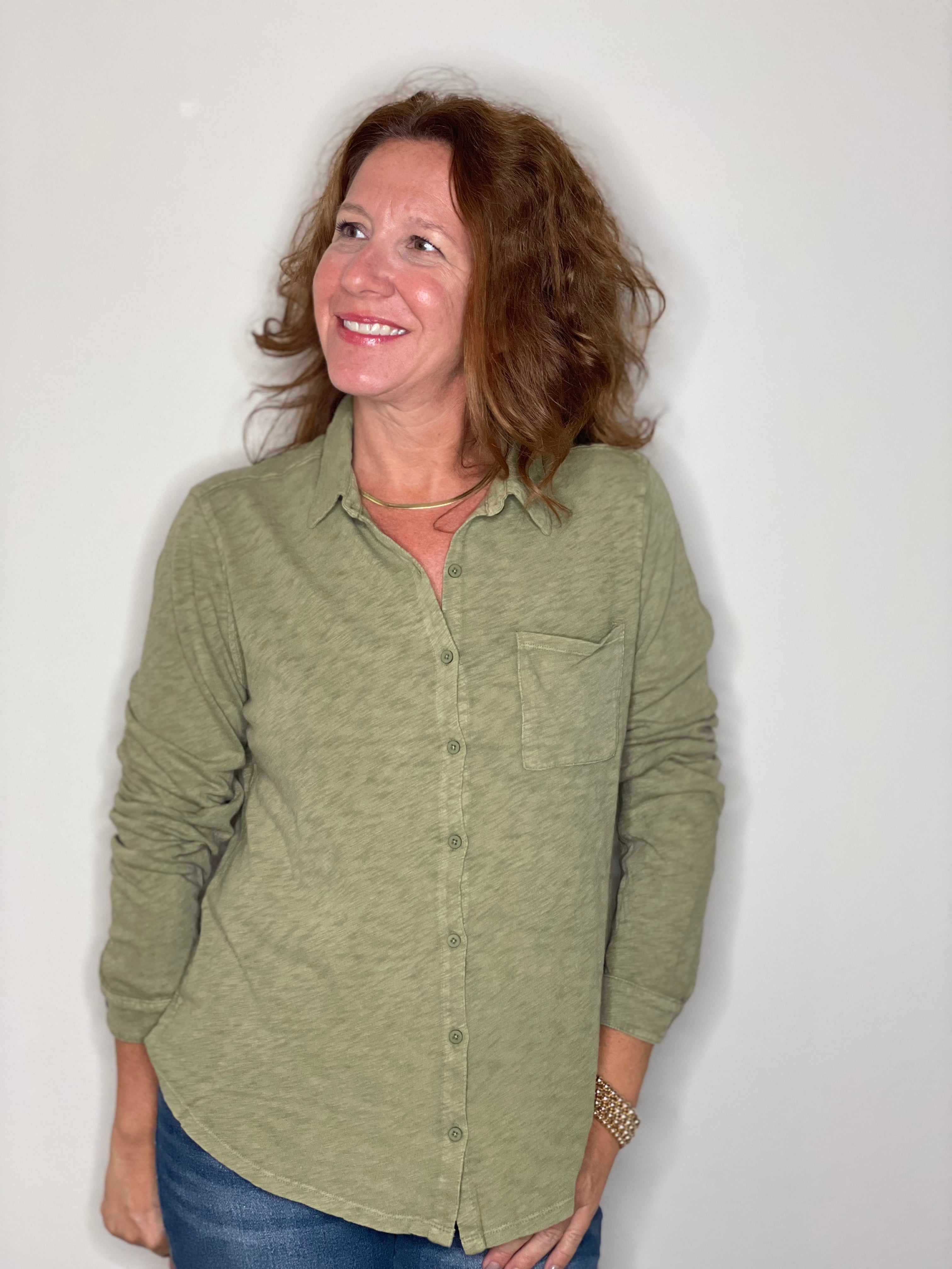 Hello Nite Perfectly Soft Button Up Shirt in Army Green.