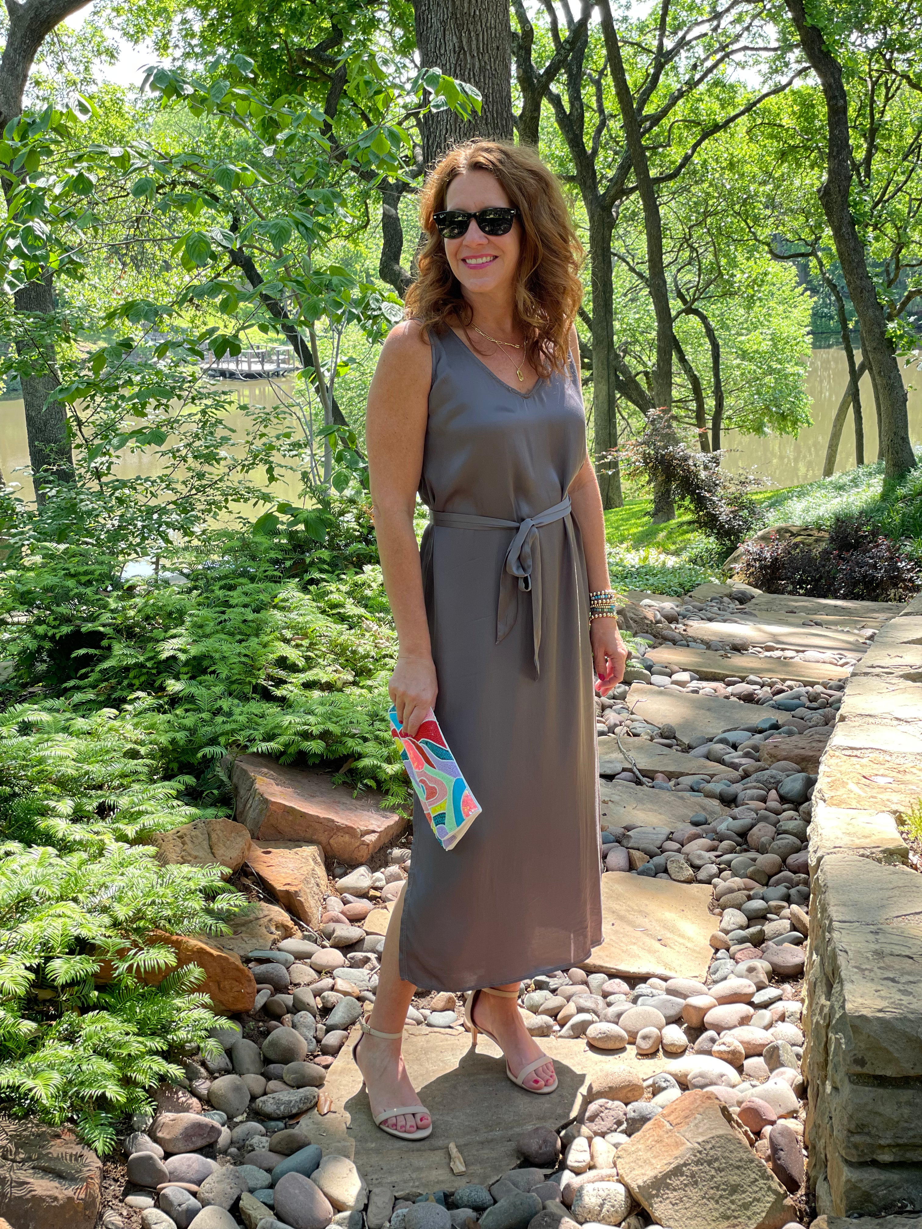 Hello Nite Double V Dress in Volcanic Glass.