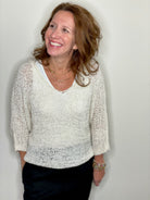 Ribbon Knit Sweater in Cream.
