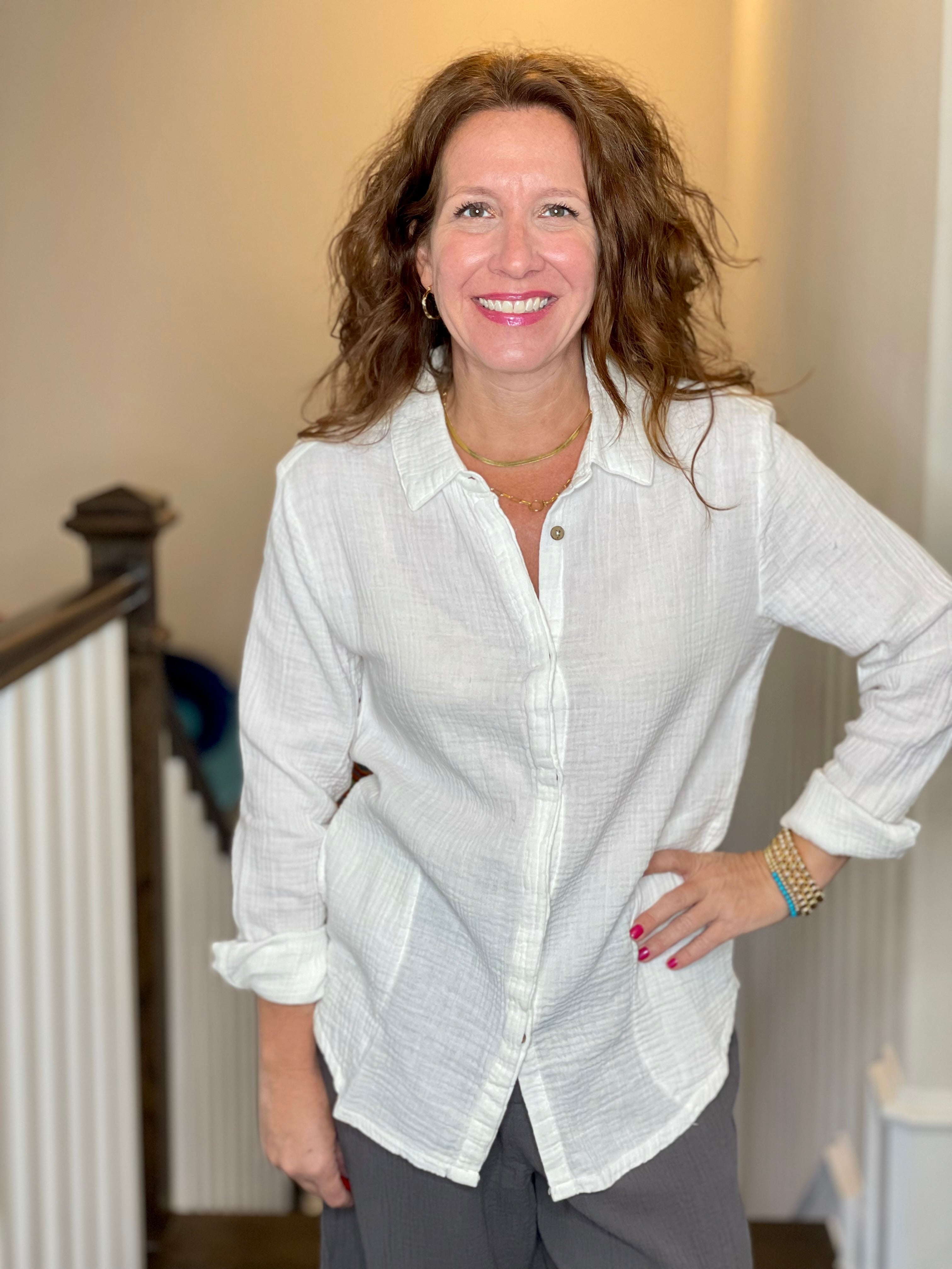 Long Sleeve Gauze Button Down.