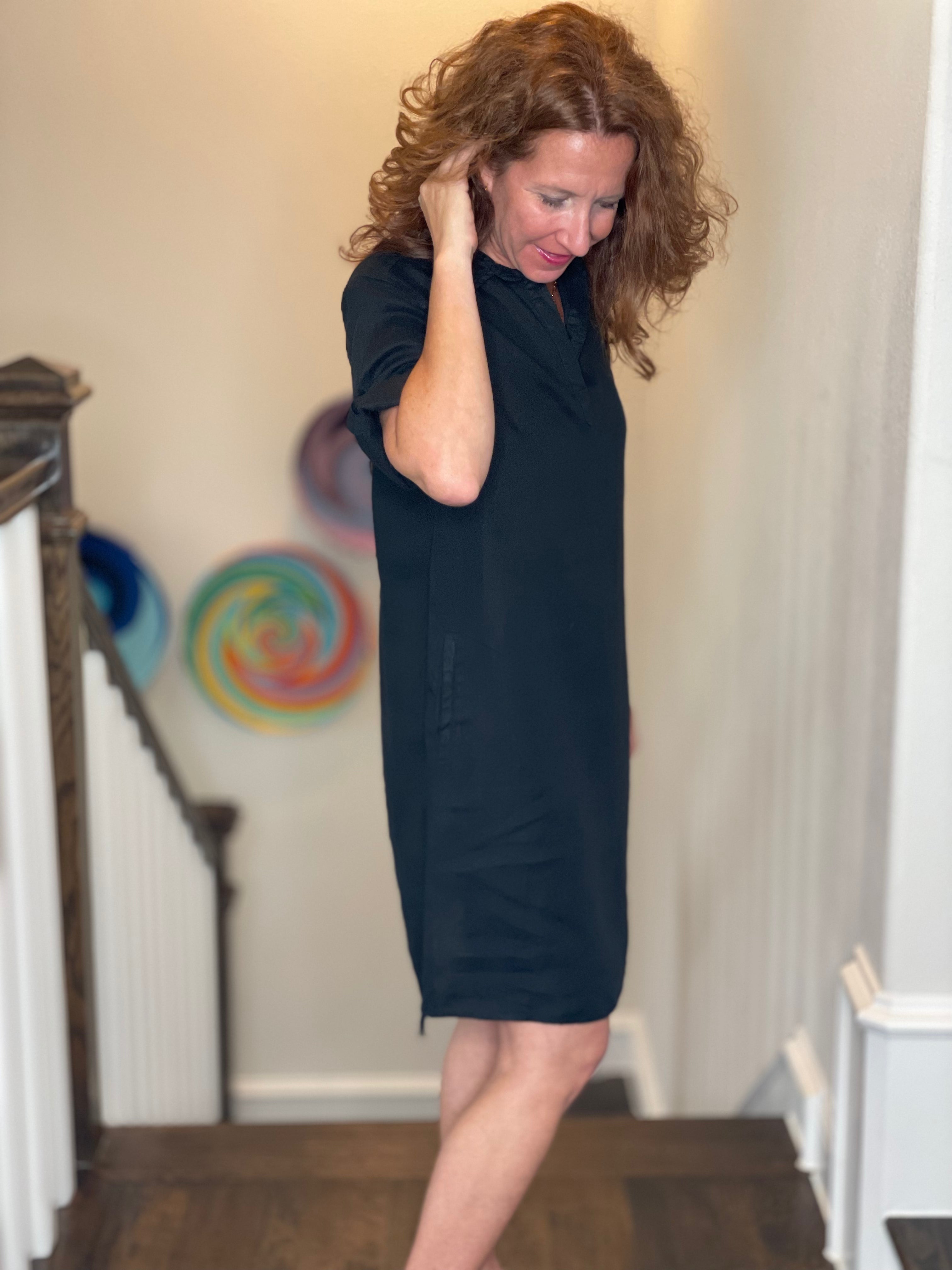 Pure Amici Linen Dress in Black.